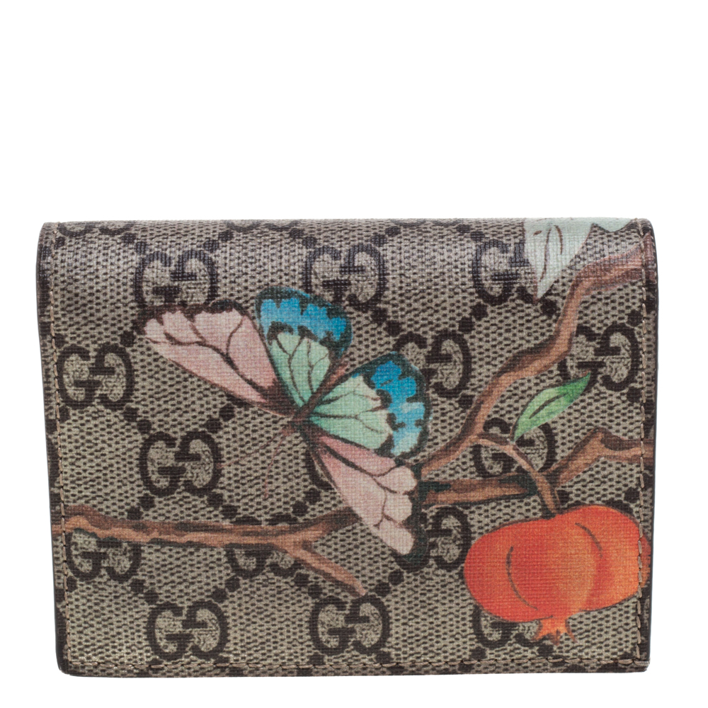 Pre Owned Gucci Beige Tian GG Supreme Canvas Card Case