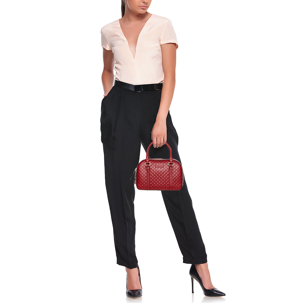 

Gucci Red Microguccissima Leather Small Boston Bag