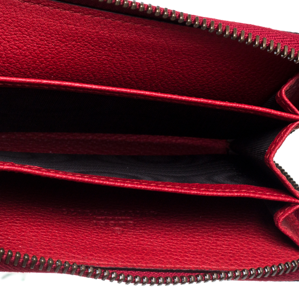 

Gucci Red Printed Leather Zip Around Wallet