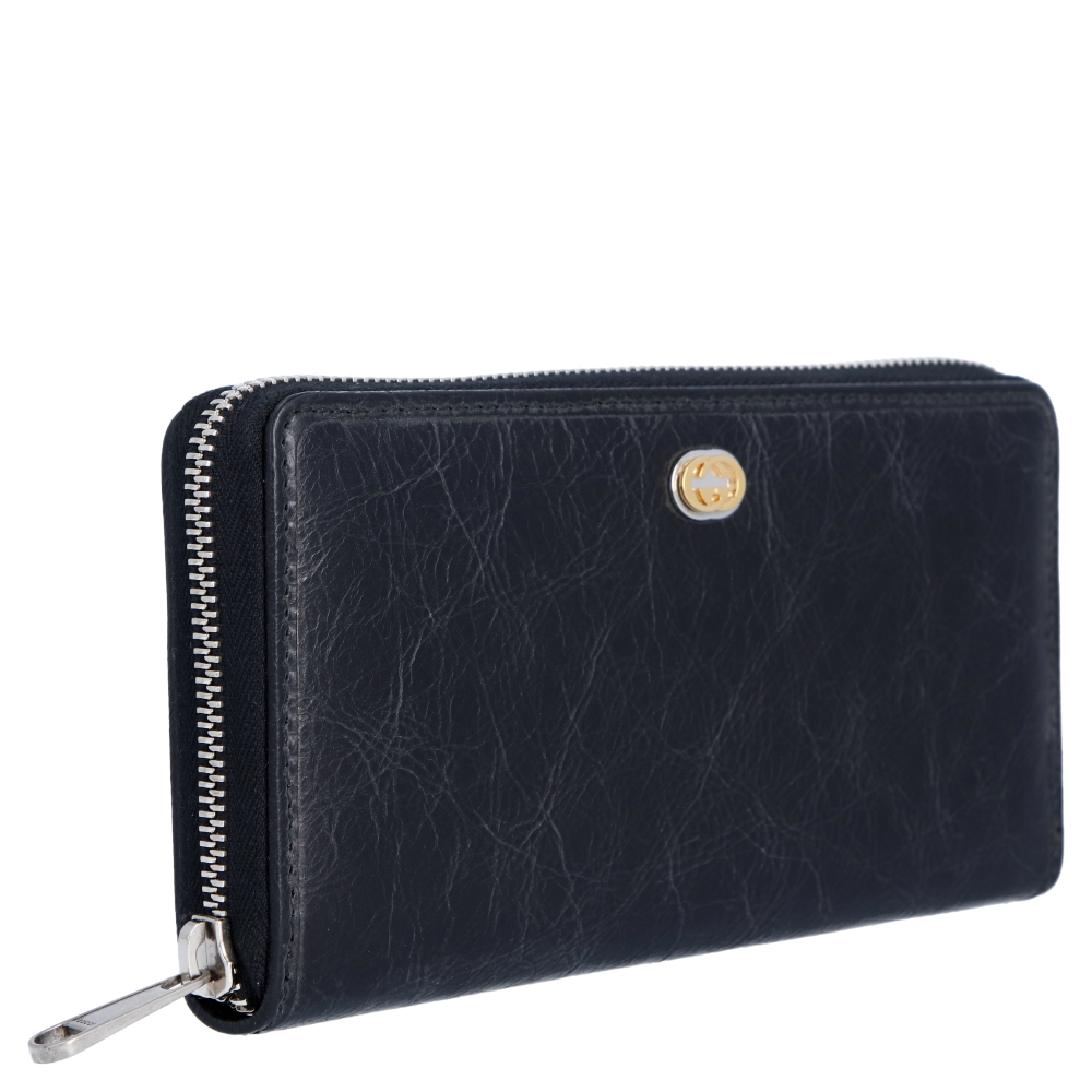 

Gucci Black Leather Interlocking G Zip Around Wallet
