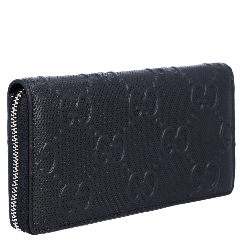 

Gucci Black Perforated Leather GG Zip Around Wallet