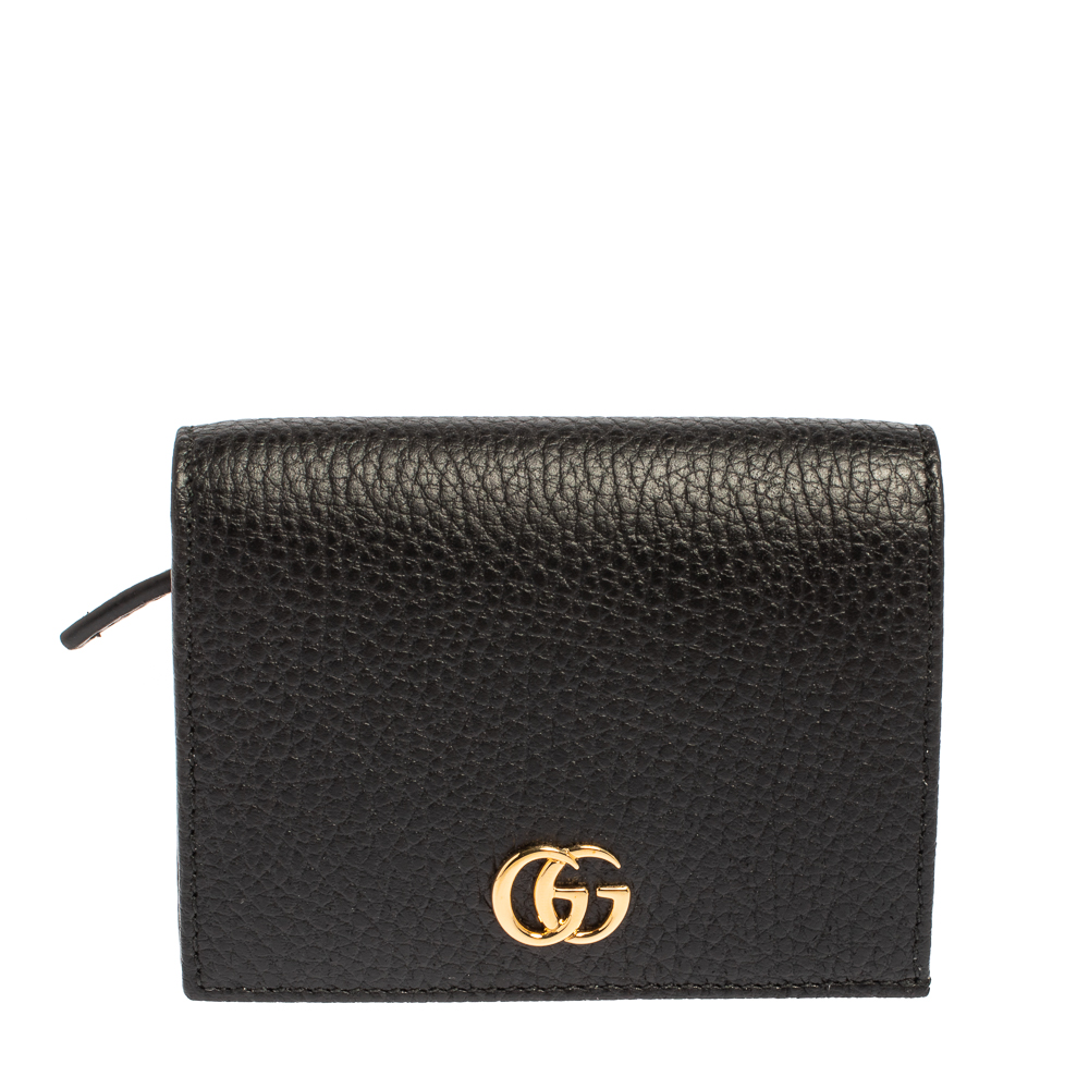 Pre-owned Gucci Black Leather Gg Marmont Card Case