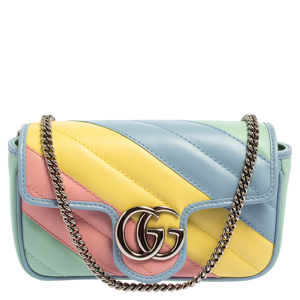 Pre-owned Gucci Multicolor Matelass&eacute; Leather Super Mini Gg Marmont Crossbody Bag