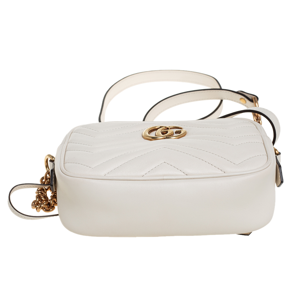White Leather GG Marmont Matelassé Mini Bag