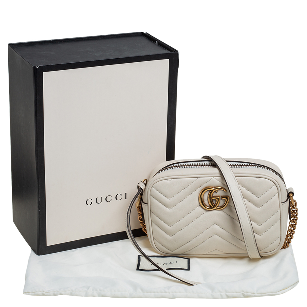 Gucci GG Marmont Camera Bag Matelasse Mini White in Leather with ANTIQUE  GOLDTONE - GB