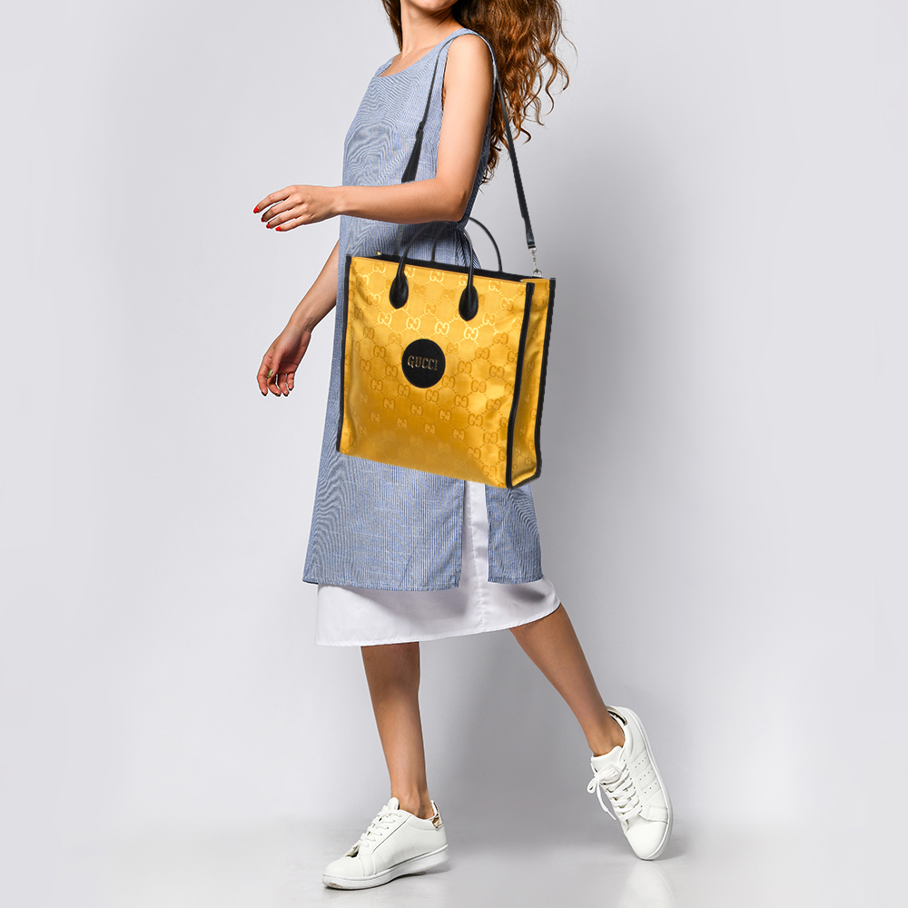 

Gucci Yellow/Black GG Nylon and Leather Off The Grid Long Tote