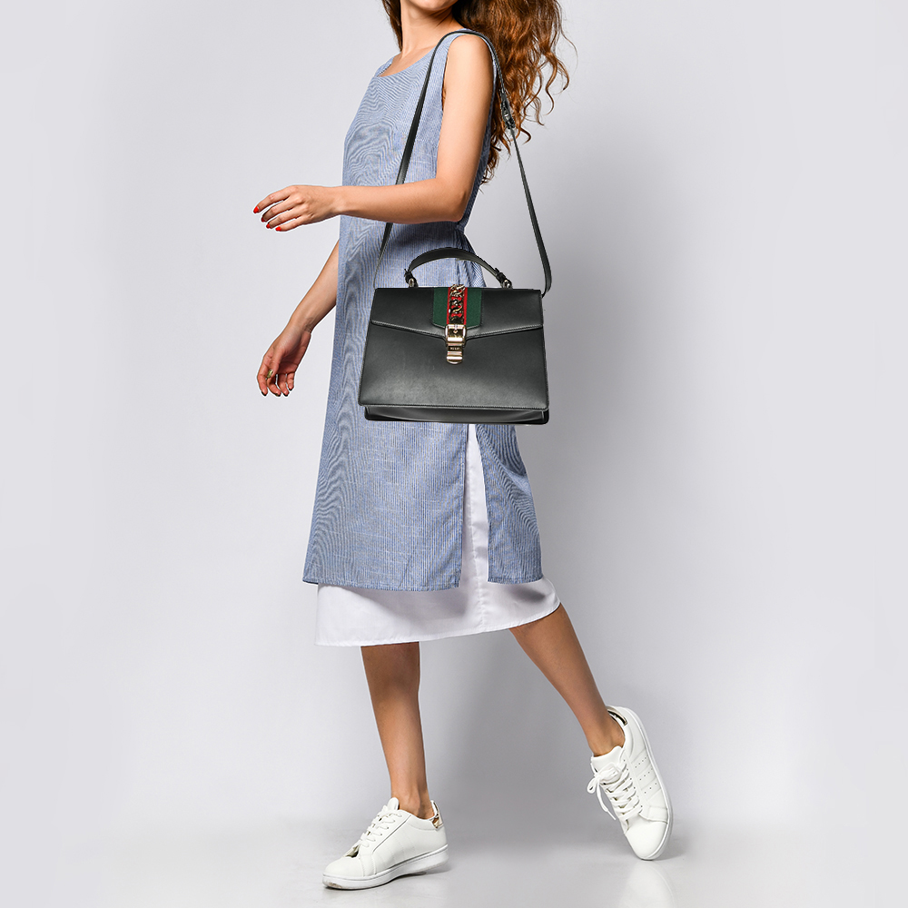 

Gucci Black Leather Medium Sylvie Top Handle Bag