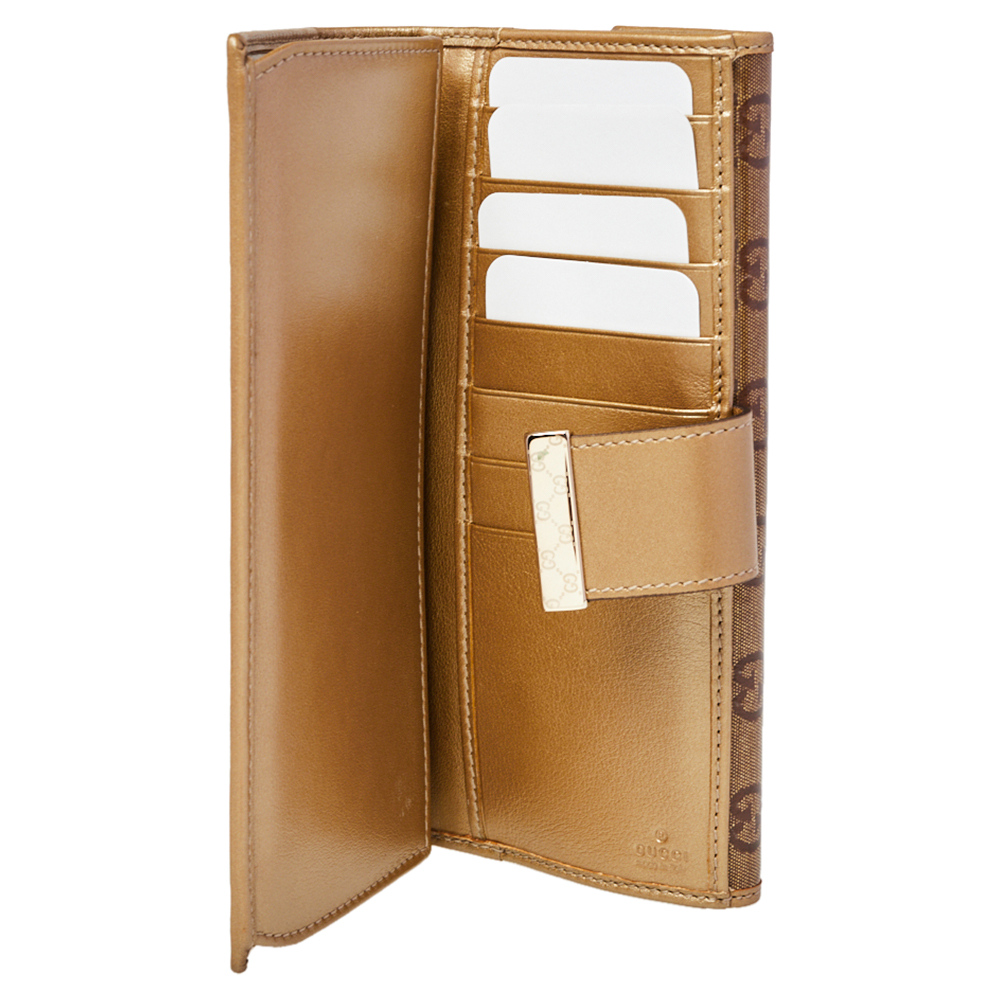 

Gucci Beige/Gold GG Crystal Canvas and Leather Continental Wallet