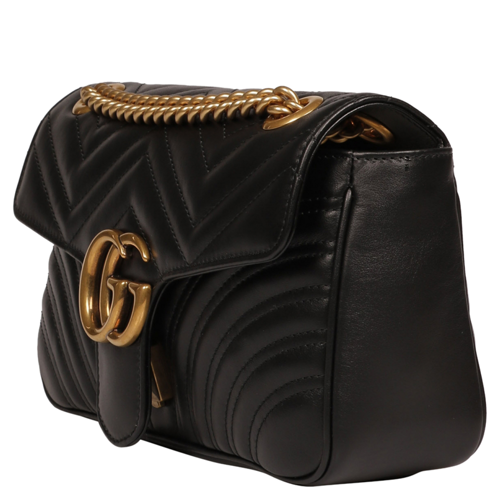 

Gucci Black Matelassé Leather  GG Marmont Shoulder Bag