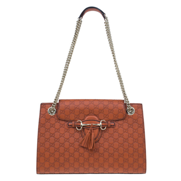 Pre Owned حقيبة غوتشي إميلي كبيرة جلد غوتشيسيما برتقالي للكتف
