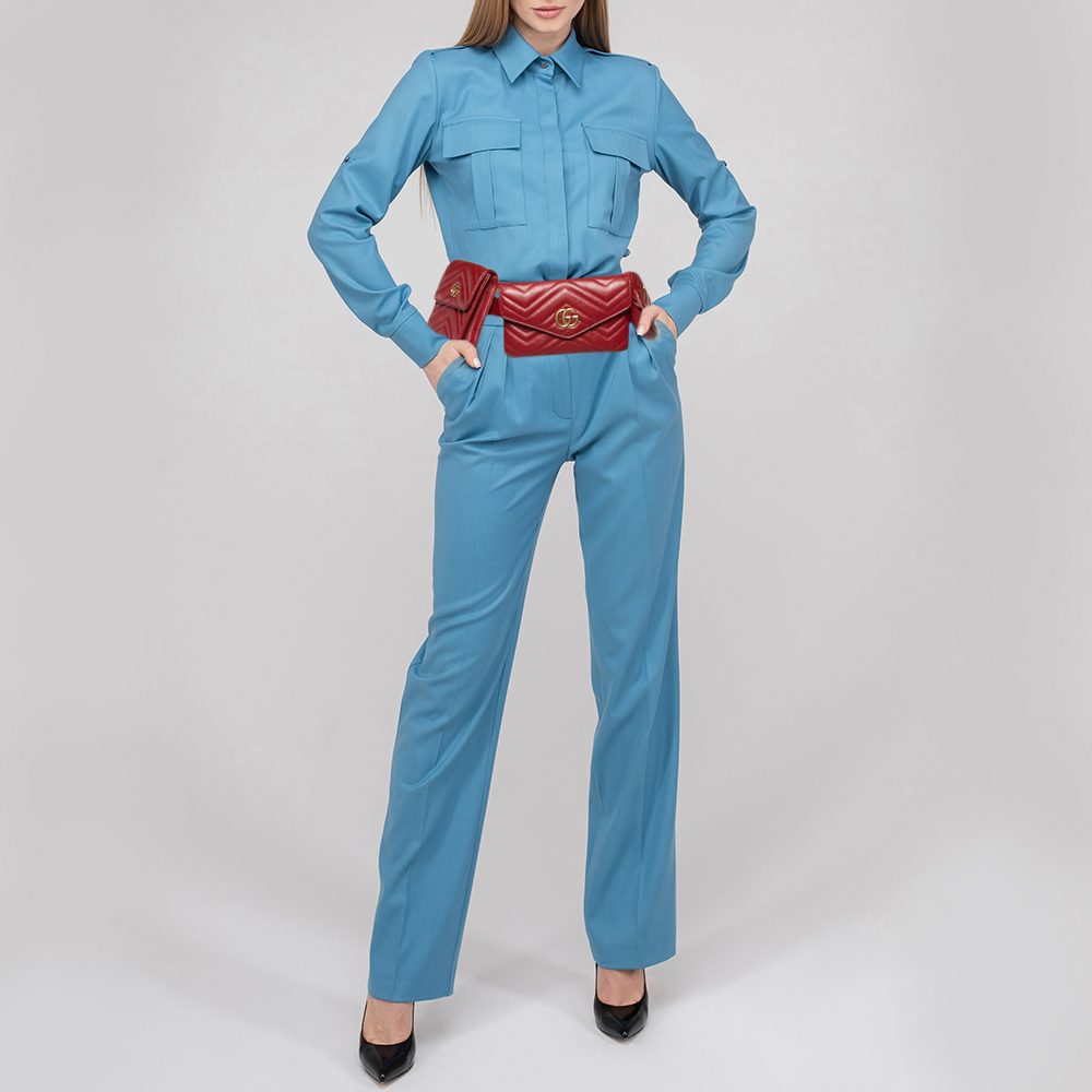 

Gucci Red Matelassé Leather GG Marmont 2.0 Multi Belt Bag