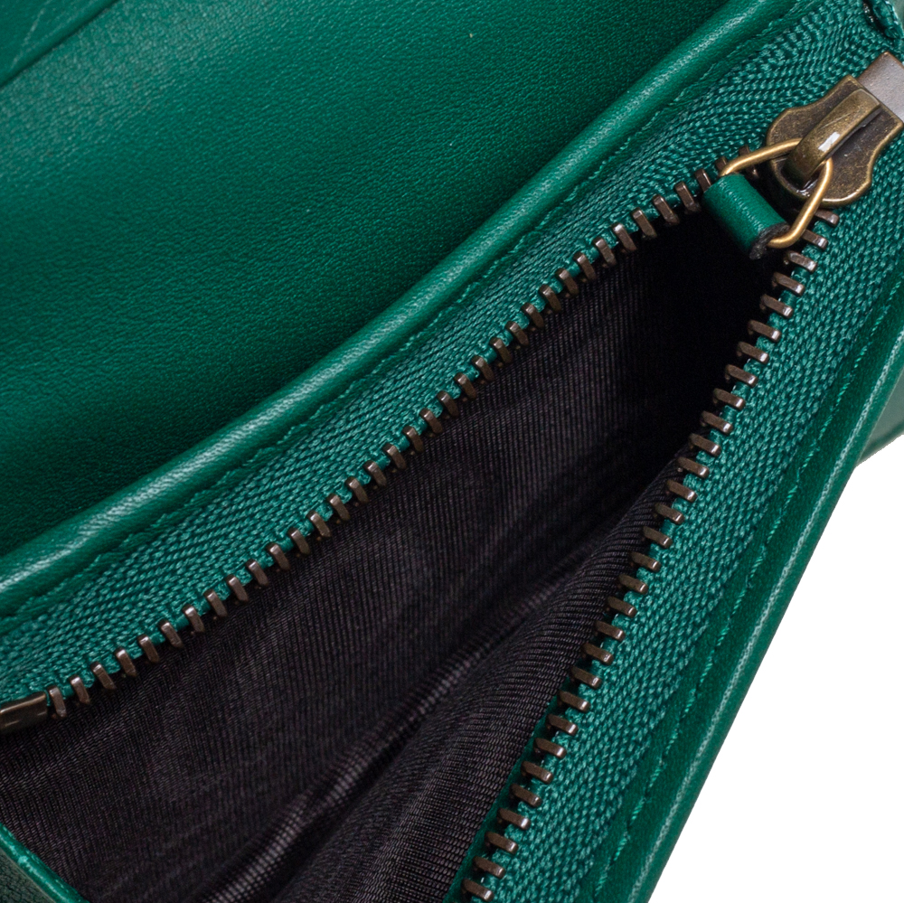 

Gucci Green Matelassé Leather GG Marmont Card Case