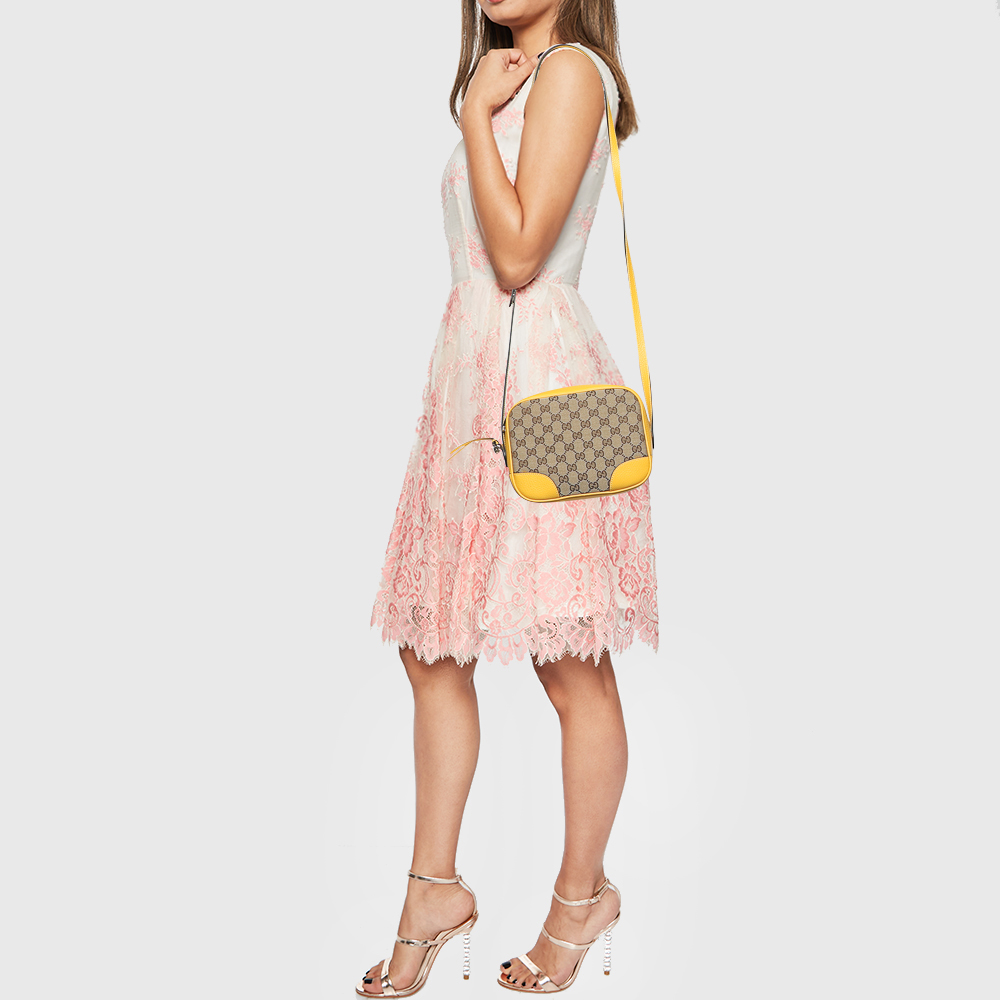 

Gucci Yellow/Beige Leather And GG Canvas Bree Camera Shoulder Bag