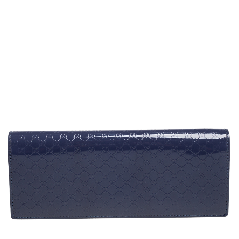 Pre-owned Gucci Ssima Patent Leather Broadway Clutch In Blue