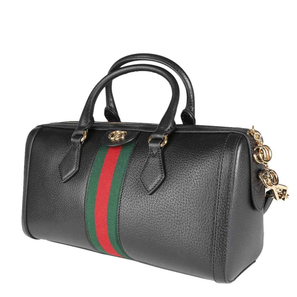 

Gucci Black Leather Web Ophidia Medium Boston Bag