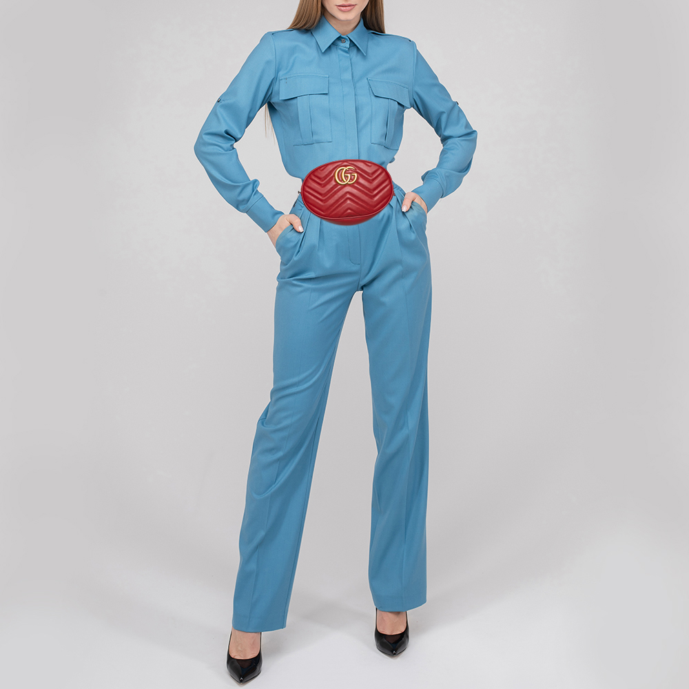 

Gucci Red Matelassé Leather GG Marmont Belt Bag