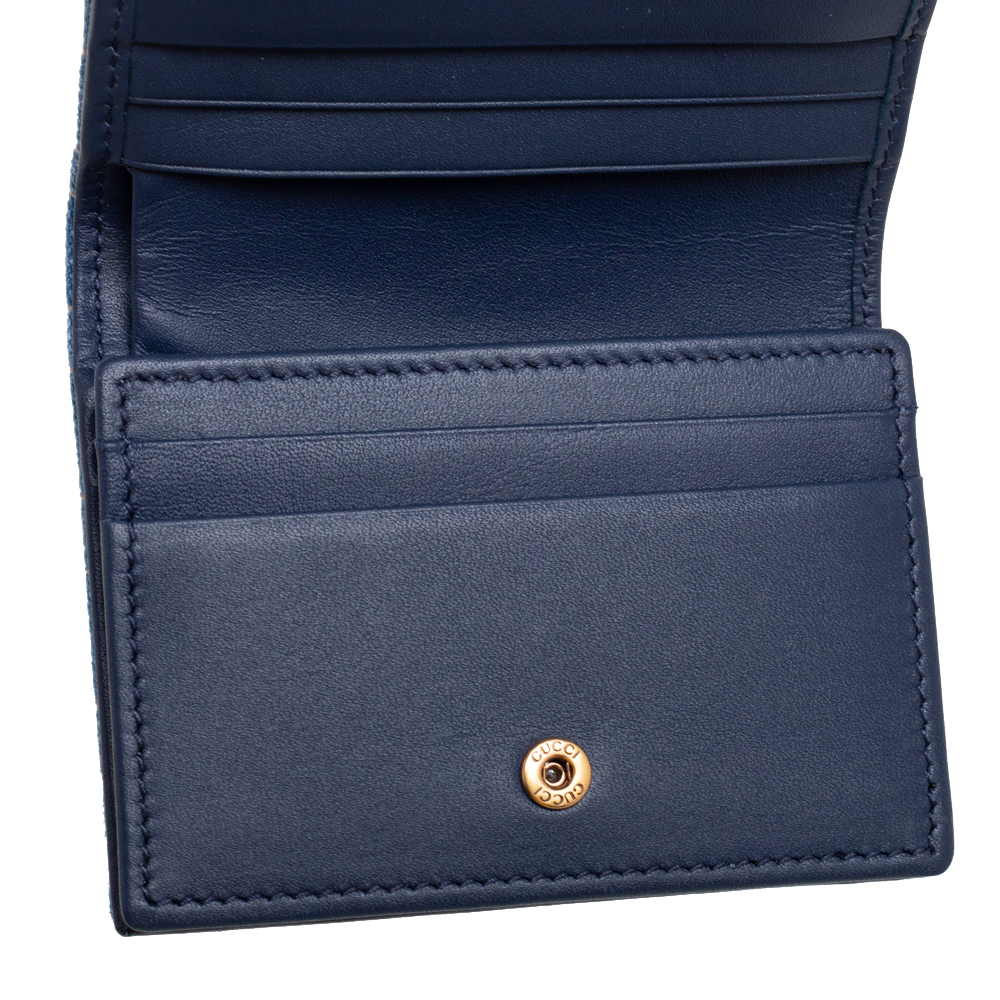 

Gucci Blue Matelassé Denim GG Marmont Pearl Embellished Card Case