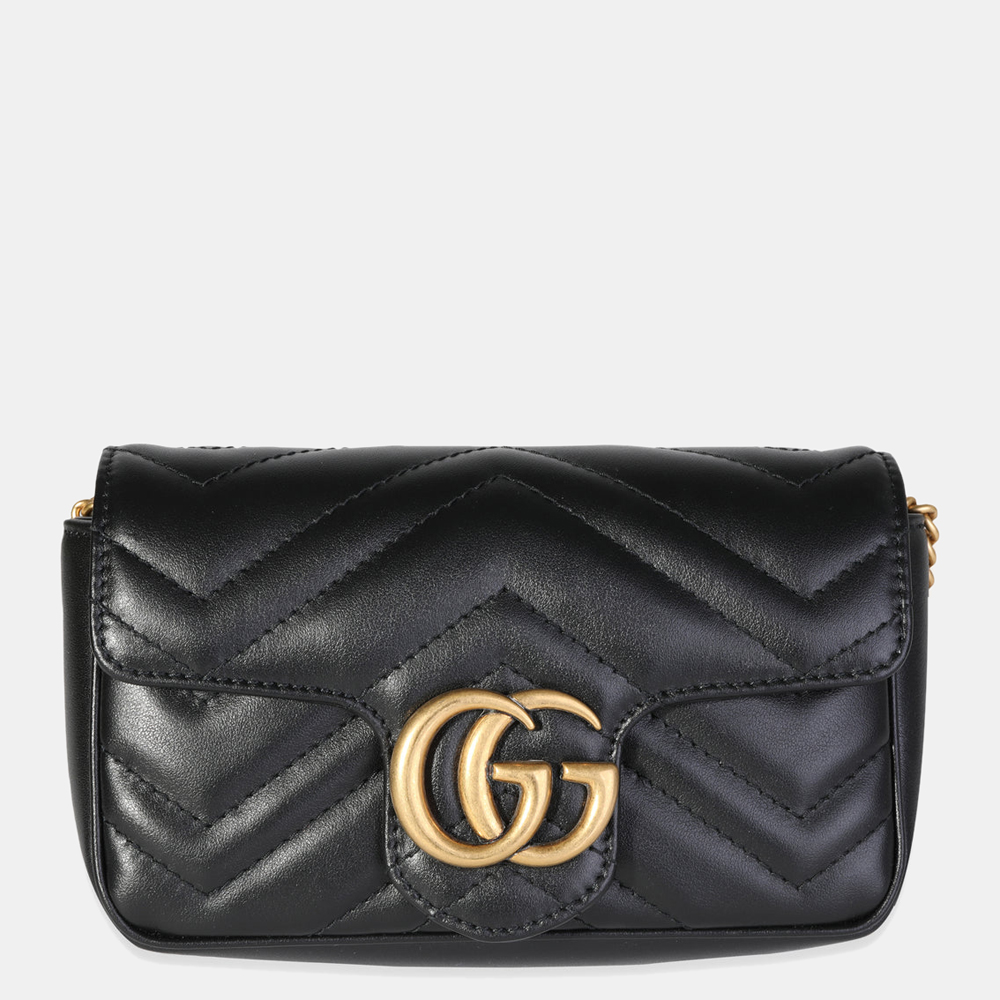 

Gucci Black Matelasse Leather GG Marmont Super Mini Shoulder Bag