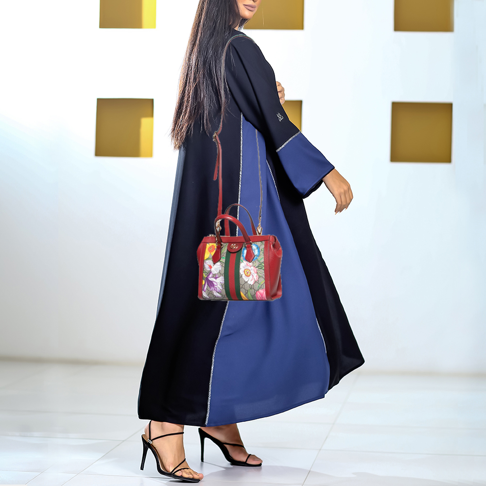 

Gucci Multicolor GG Supreme Flora Canvas and Leather Small Ophidia Tote