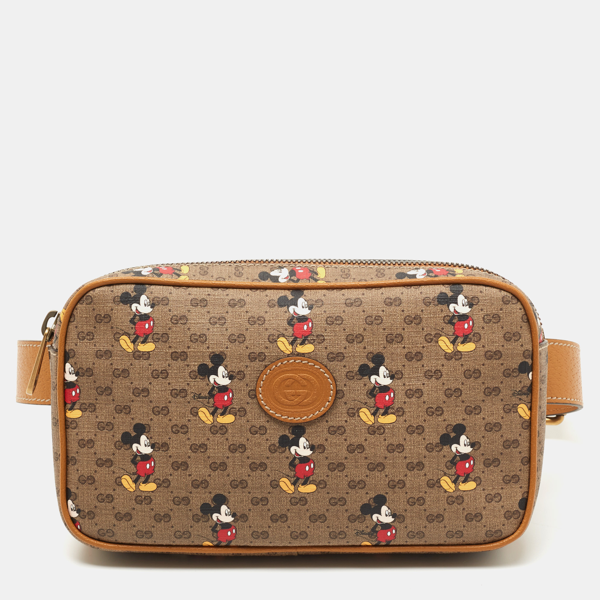 Pre-owned Gucci X Disney Brown Gg Supreme Canvas And Leather Mickey Mouse Belt Bag