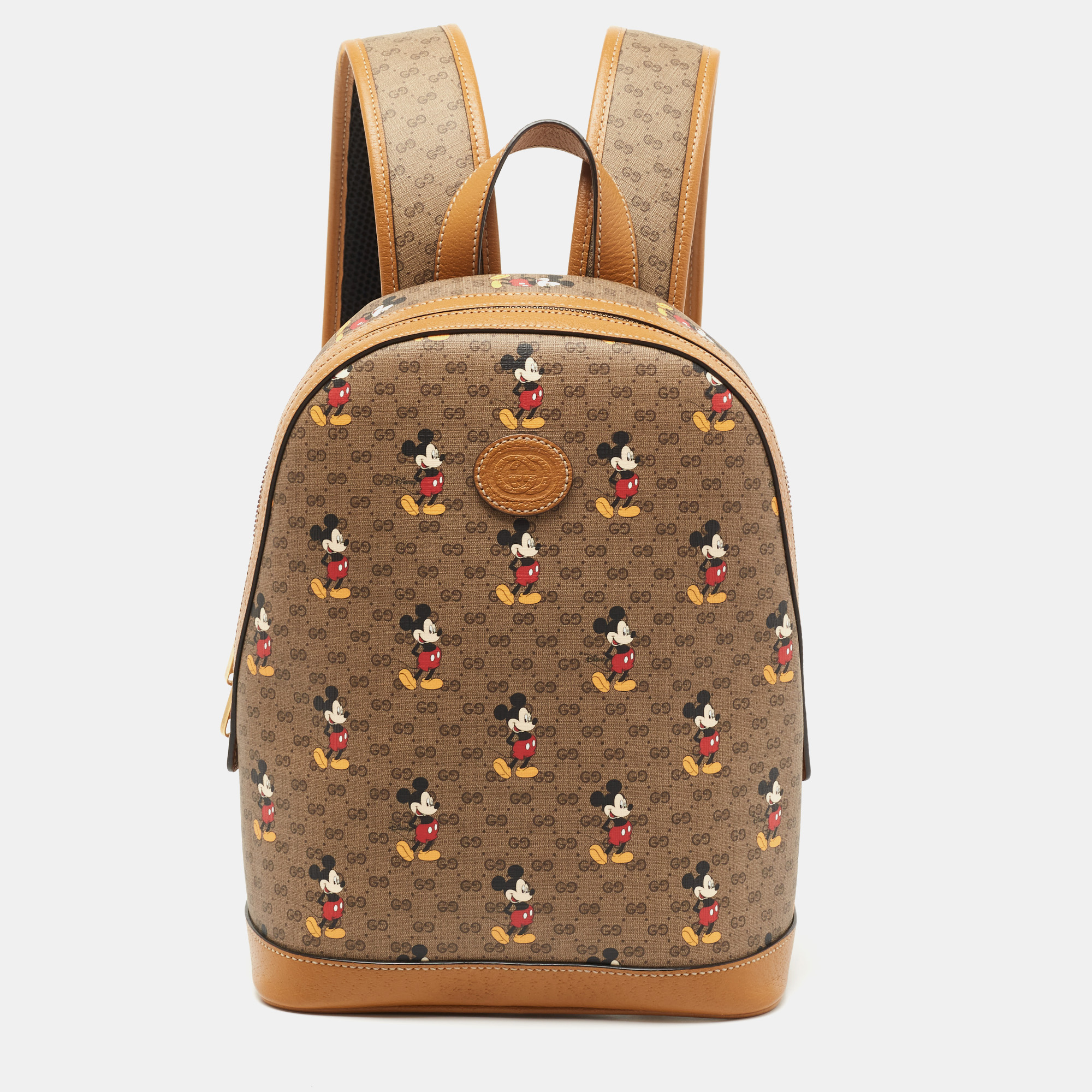 Pre-owned Gucci X Disney Brown Gg Supreme Canvas And Leather Mickey Mouse Backpack