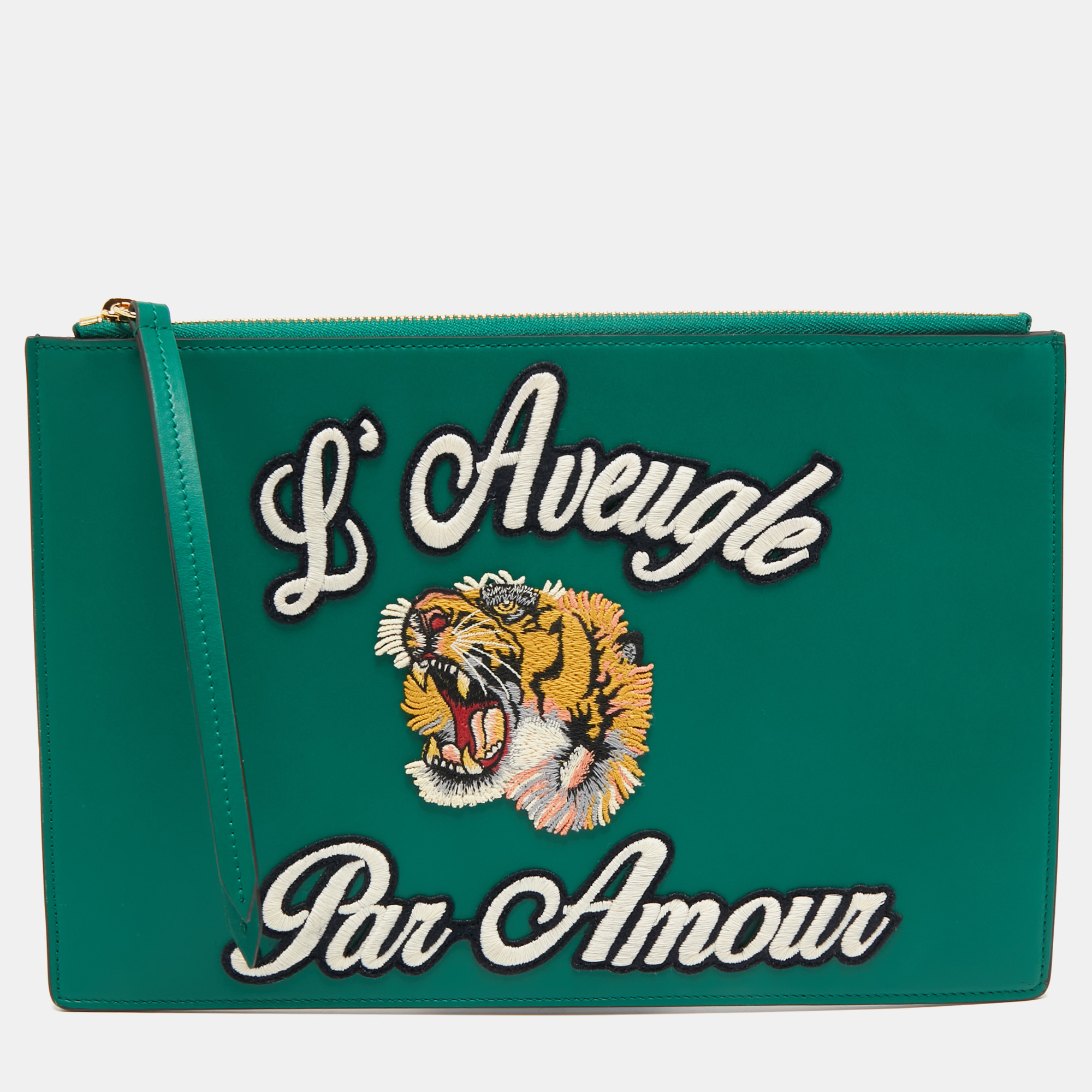 مملوكة مسبقًا Gucci Green Leather L'Aveugle Par Amour Pouch