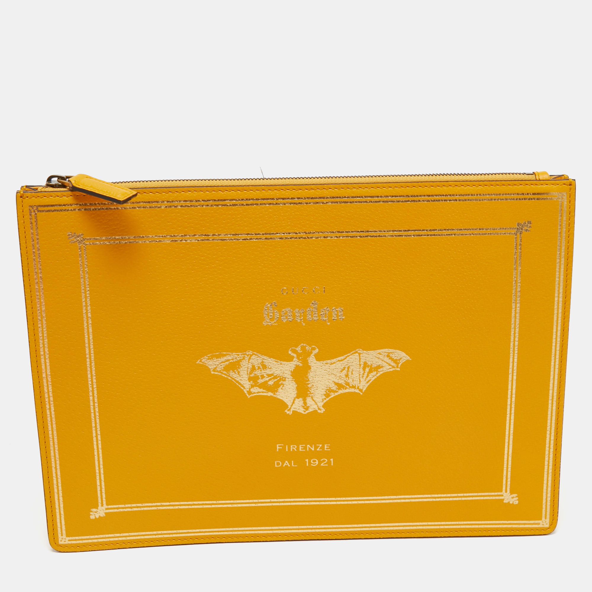 Pre-owned Gucci Mustard Leather Garden Bat Clutch In Yellow