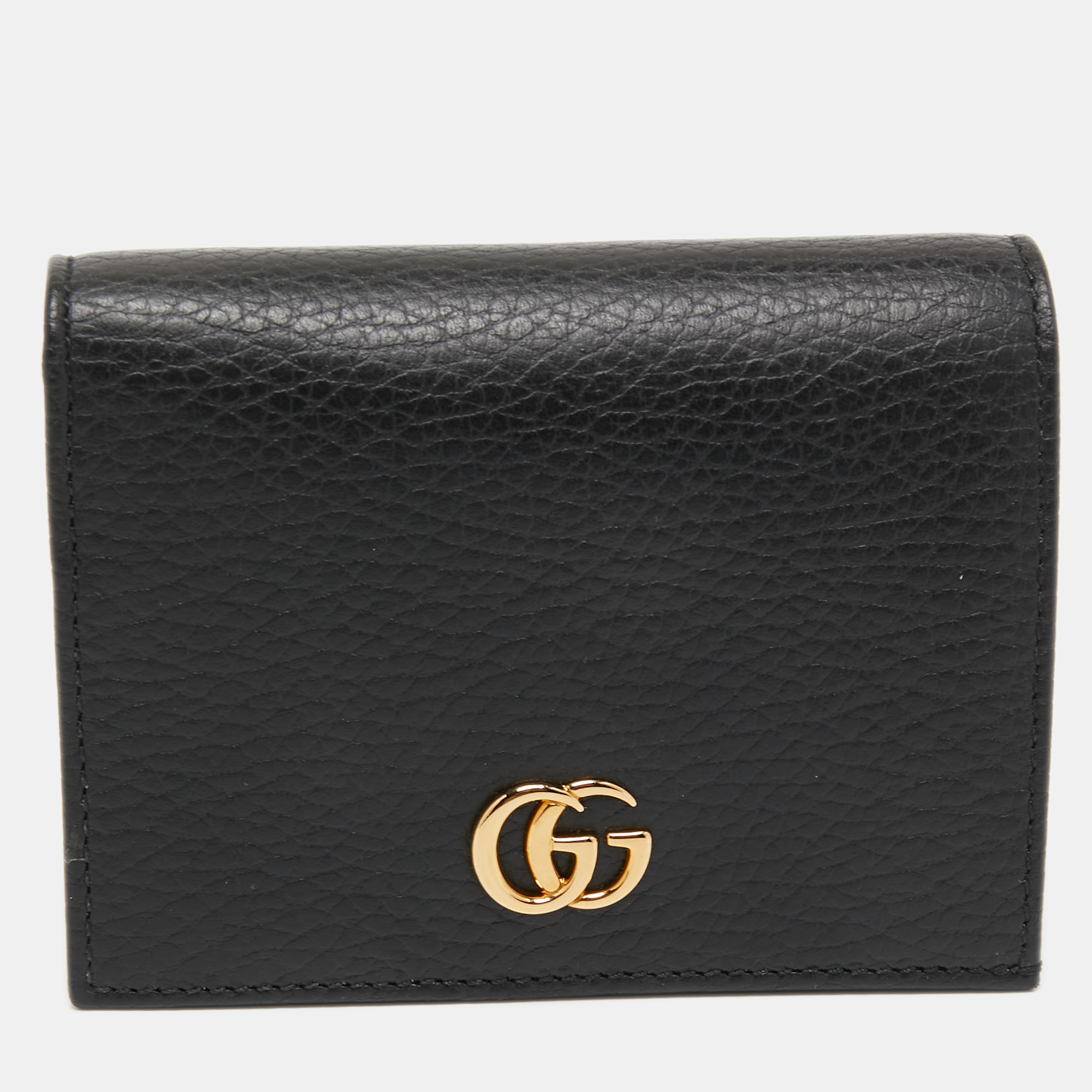 Pre-owned Gucci Black Leather Gg Marmont Flap Card Case