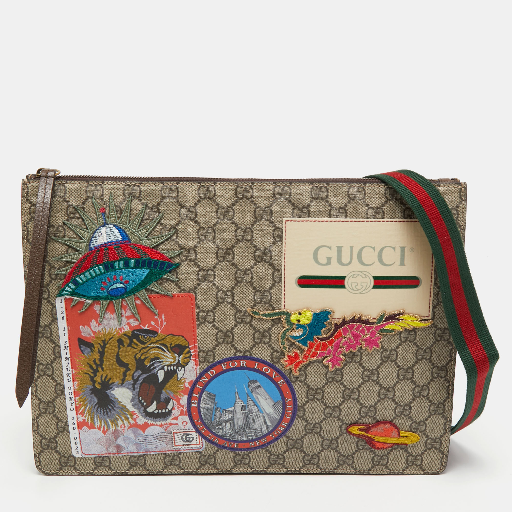 Pre-owned Gucci Brown/beige Gg Supreme Courrier Pouch Shoulder Bag