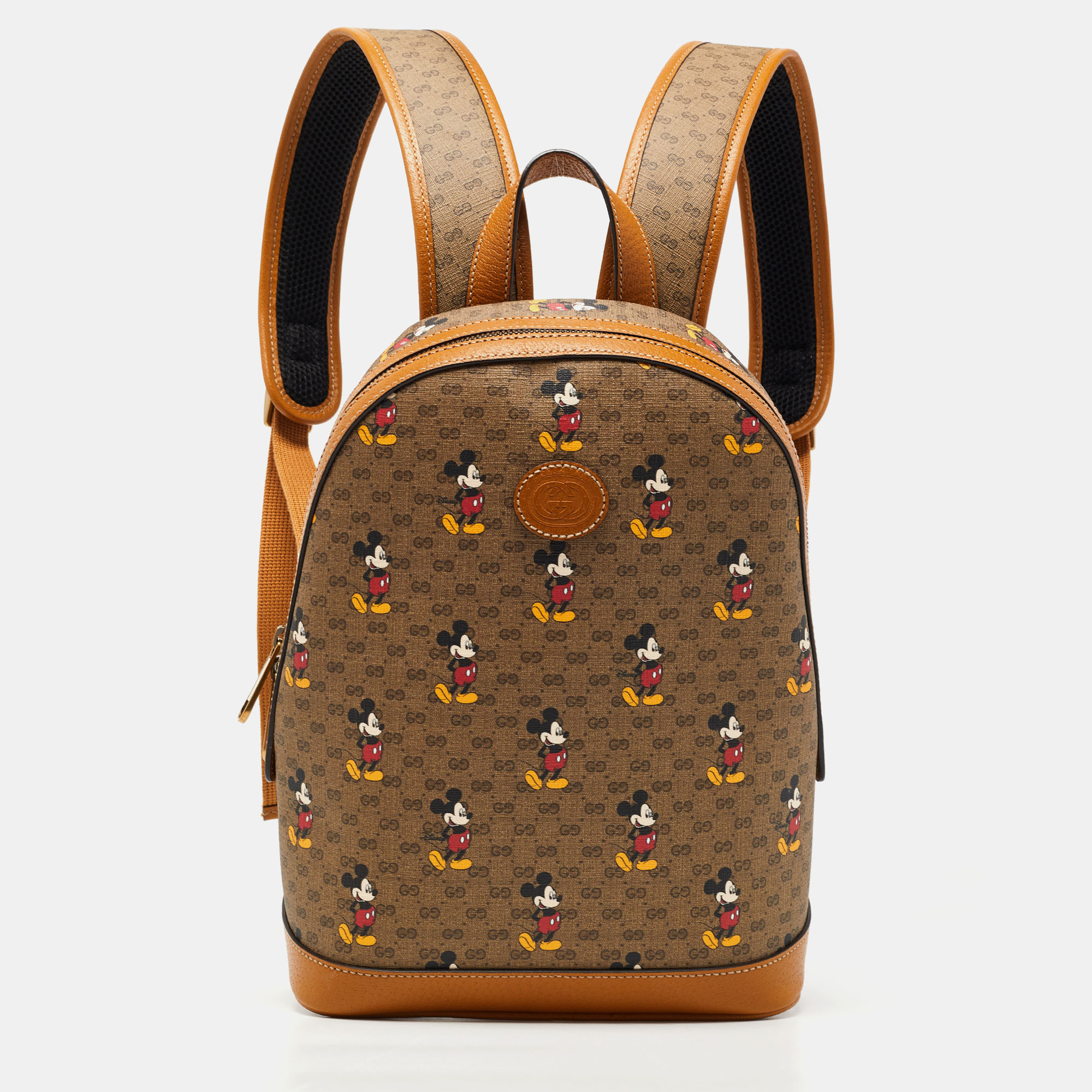 Pre-owned Gucci X Disney Tan/beige Mickey Print Gg Supreme Canvas Small Backpack