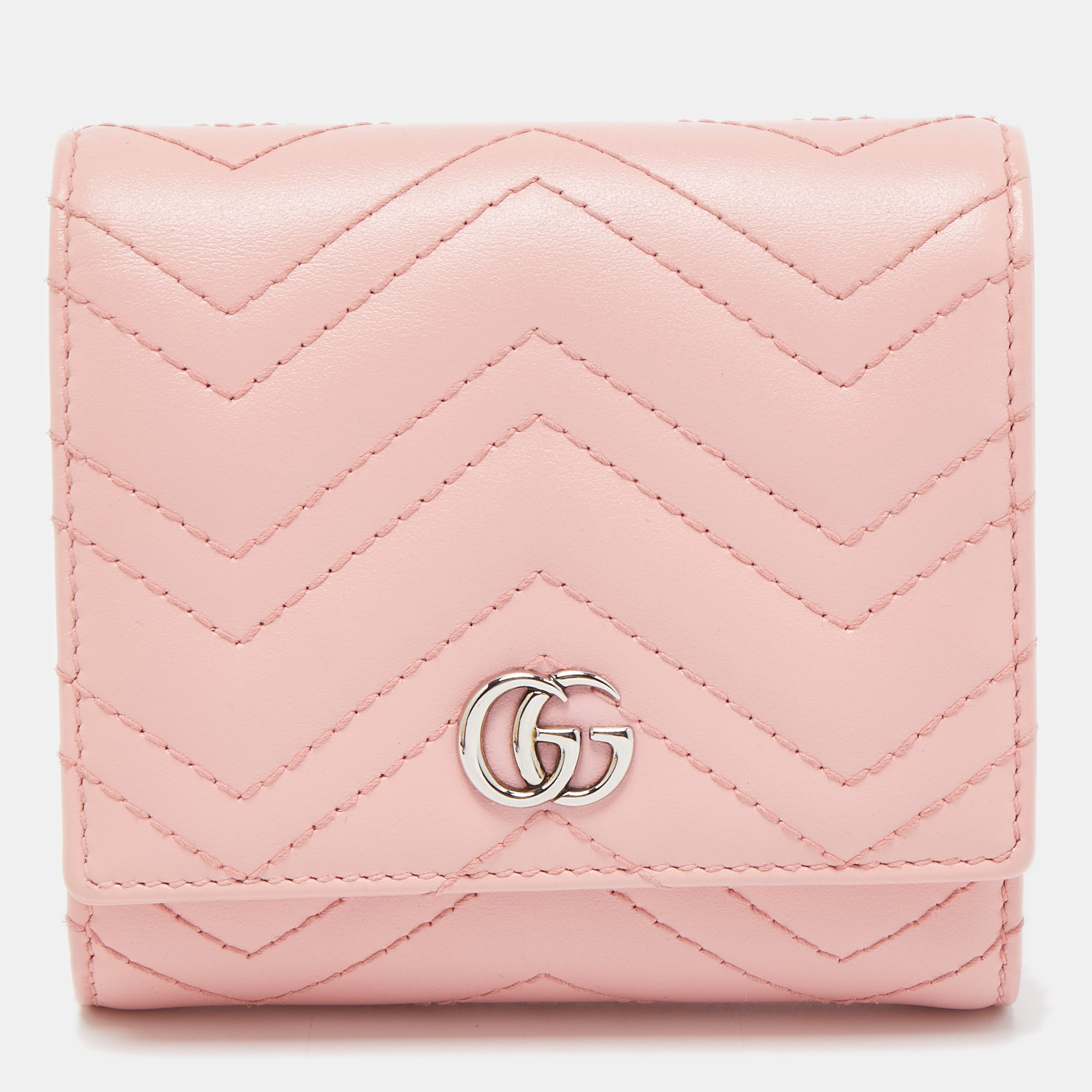 Gucci Marmont Matelasse GG Logo Compact Wallet - Pink Wallets, Accessories  - GUC1323878