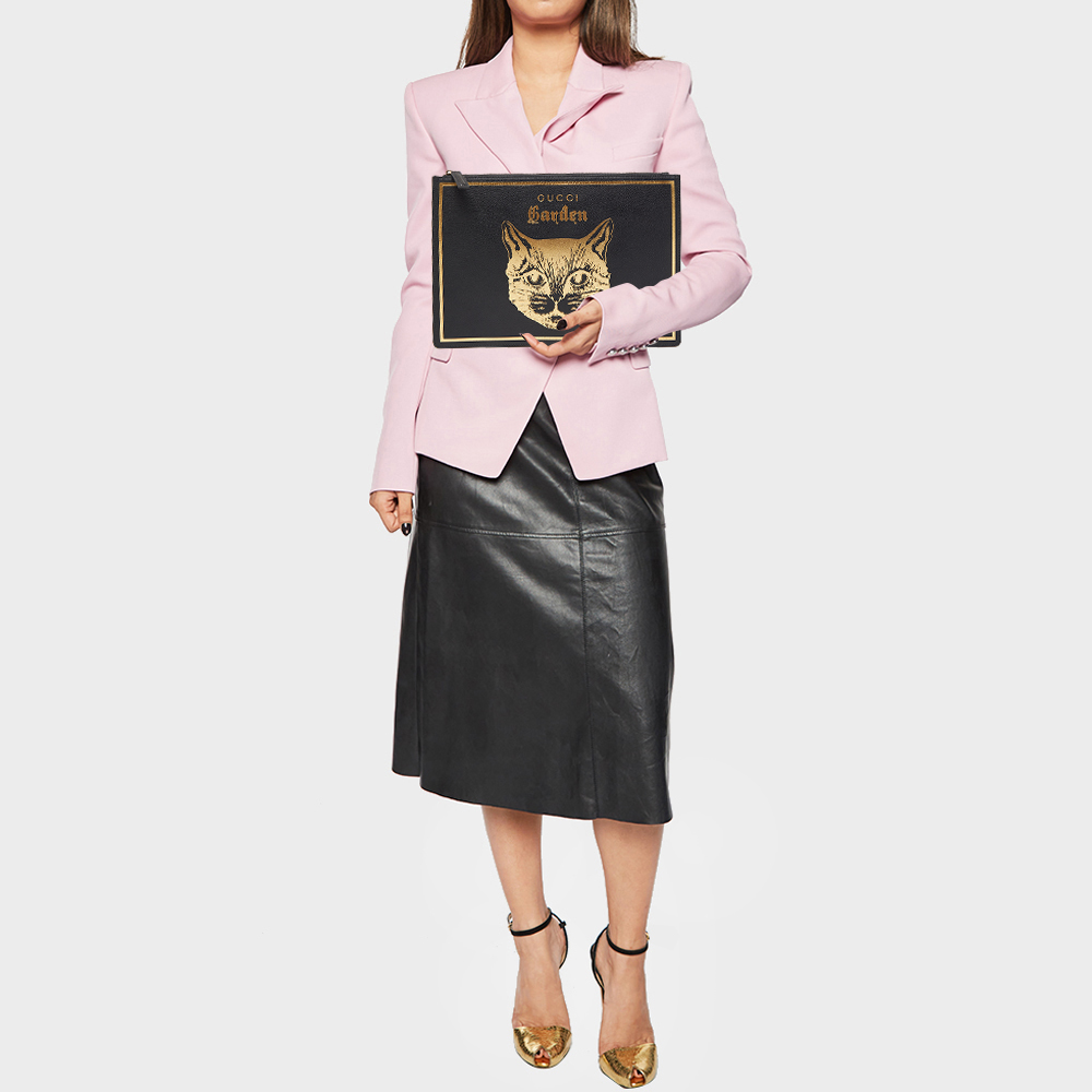 

Gucci Black Leather Garden Zip Pouch