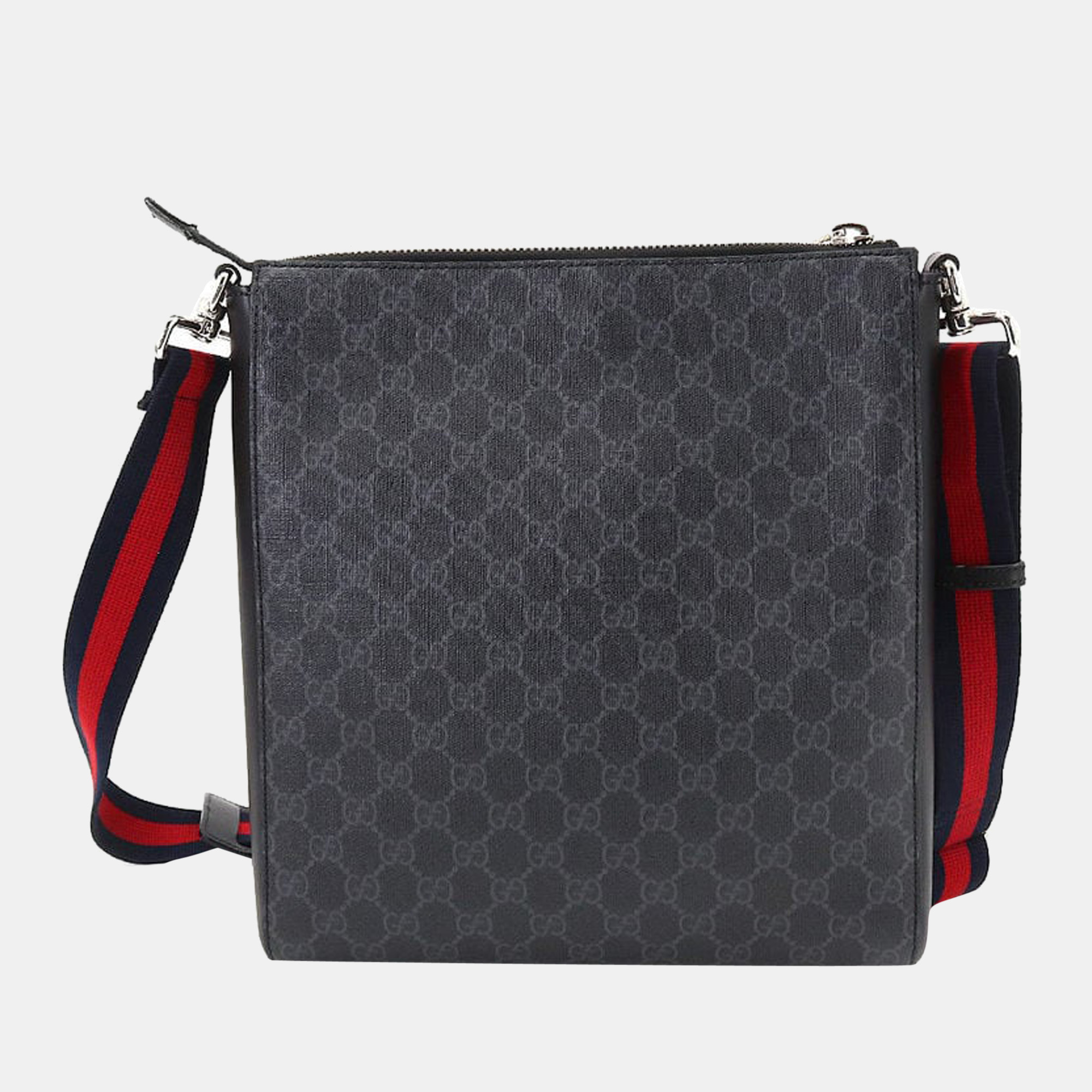 

Gucci Black Supreme Monogram Canvas Web Flat Messenger Bag