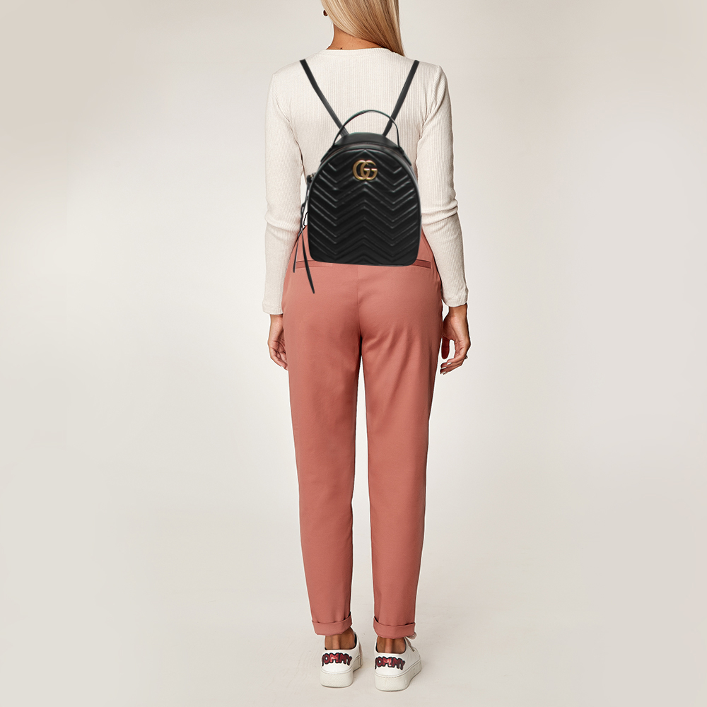 

Gucci Black Matelassé Leather GG Marmont Backpack