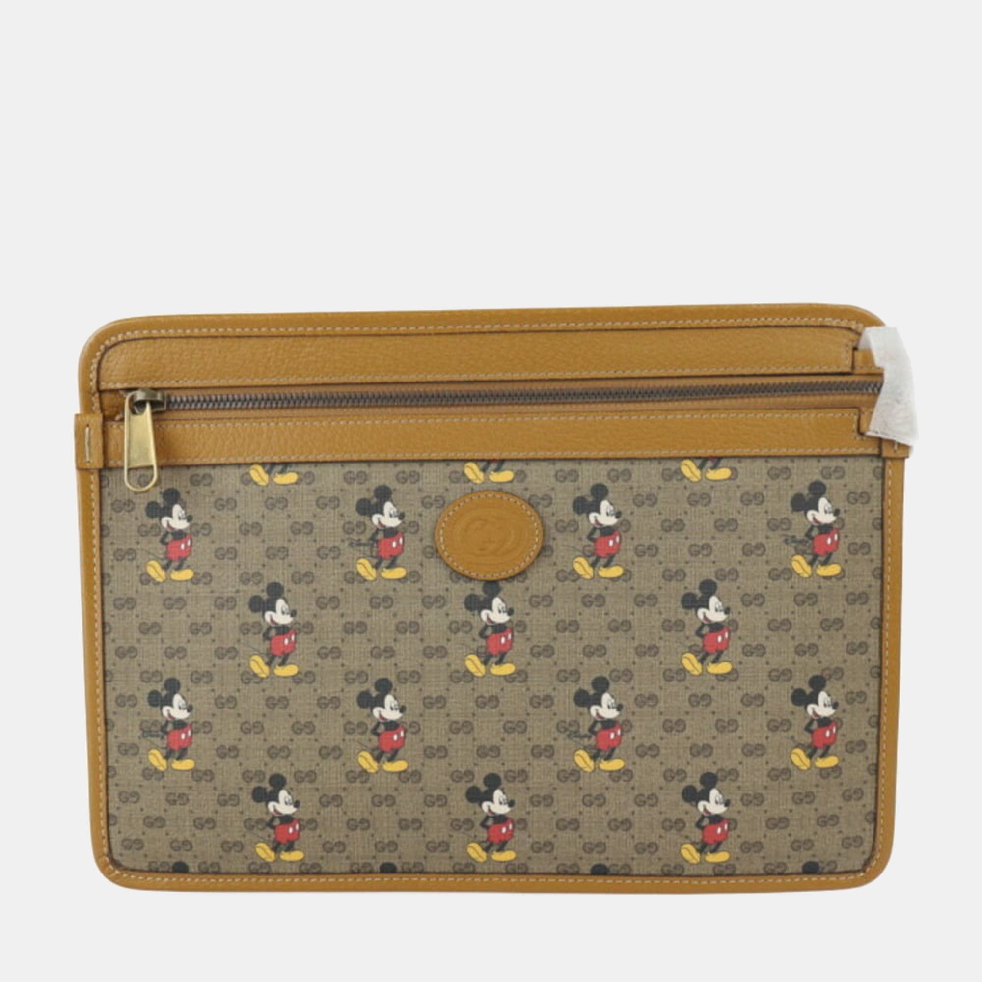 Pre-owned Gucci X Disney Brown Gg Canvas And Leather Mickey Mouse Pouch