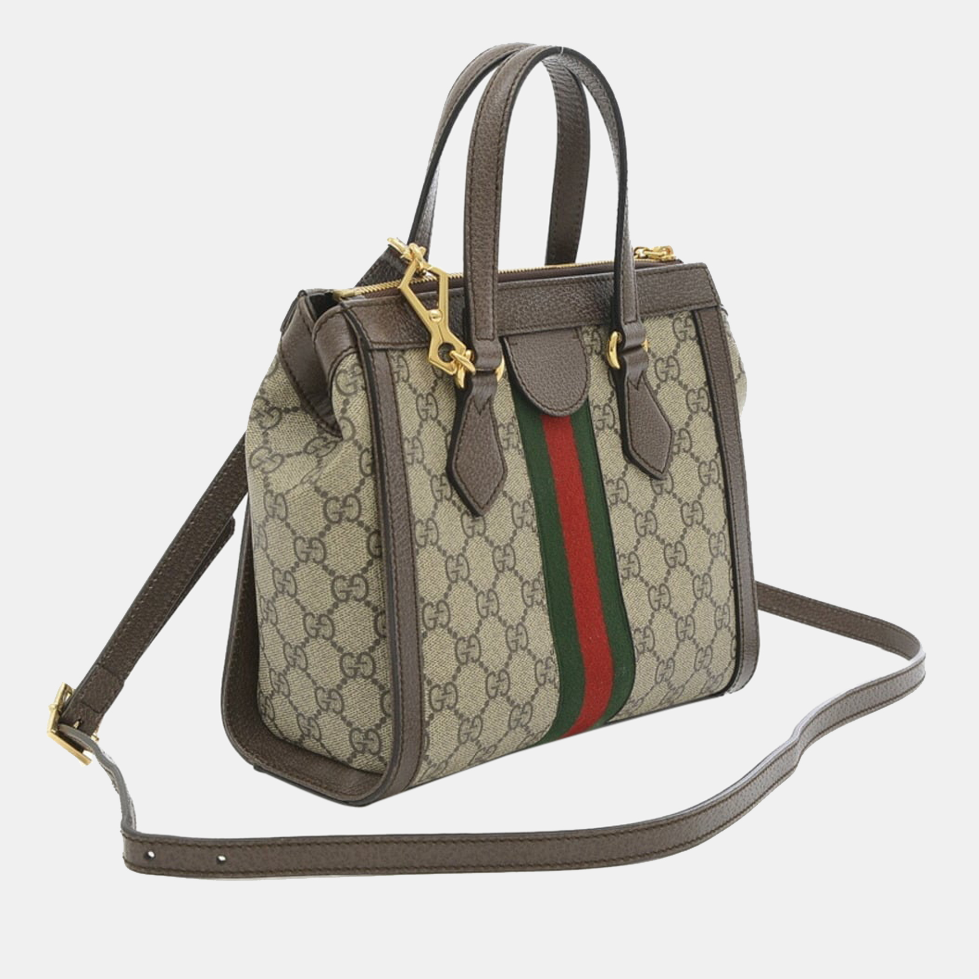 

Gucci Beige/Brown Coated Canvas Leather GG Supreme Small Ophidia Tote Bag