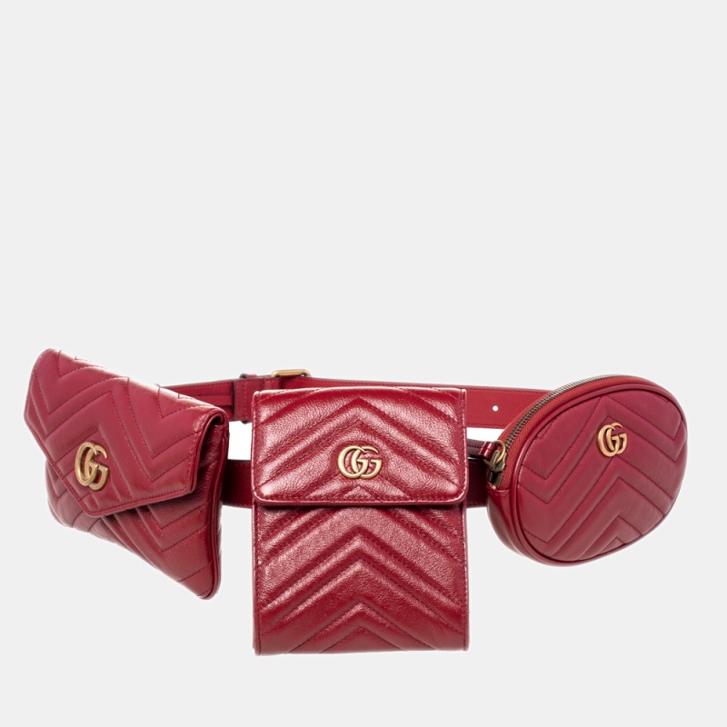 Pre-owned Gucci Red Matelassé Leather Gg Marmont 2.0 Multi Belt Bag