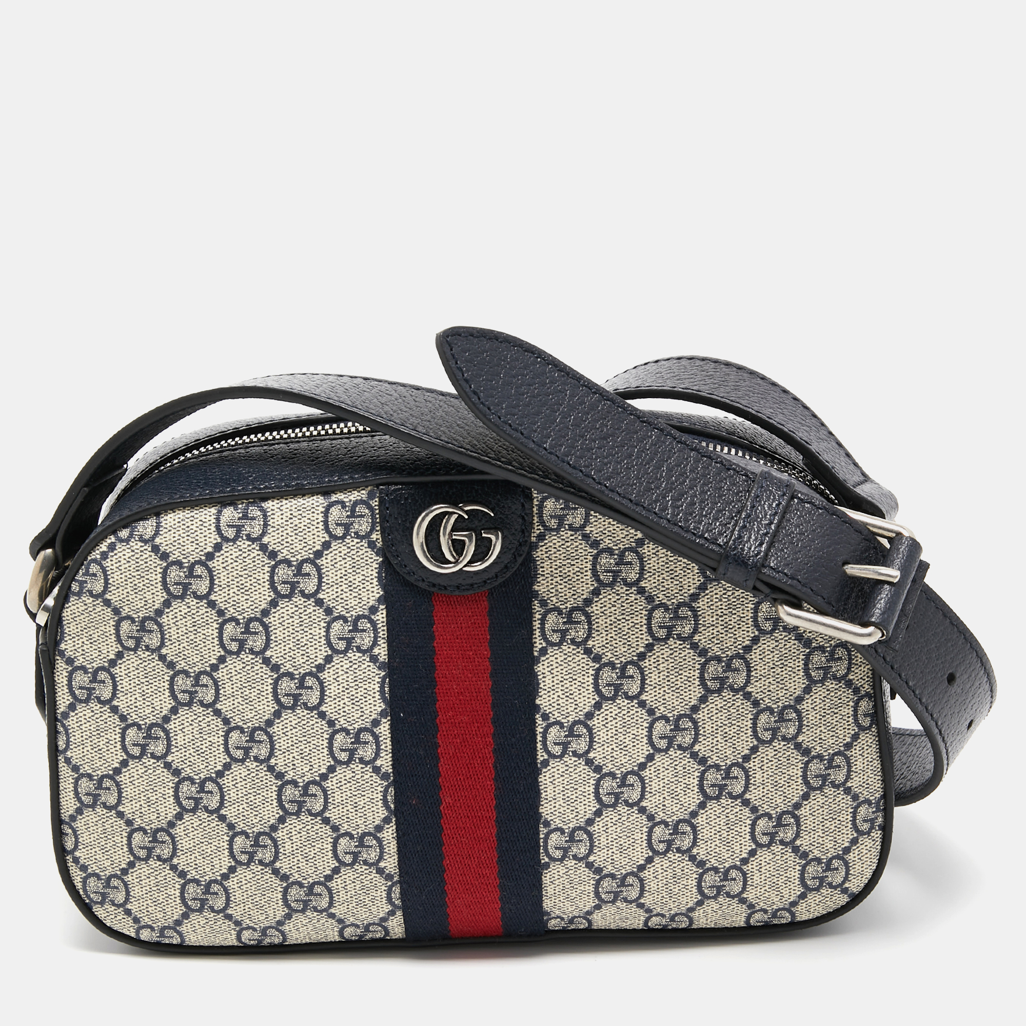 Gucci Beige/Navy Blue GG Supreme Canvas and Leather Ophidia Crossbody Bag