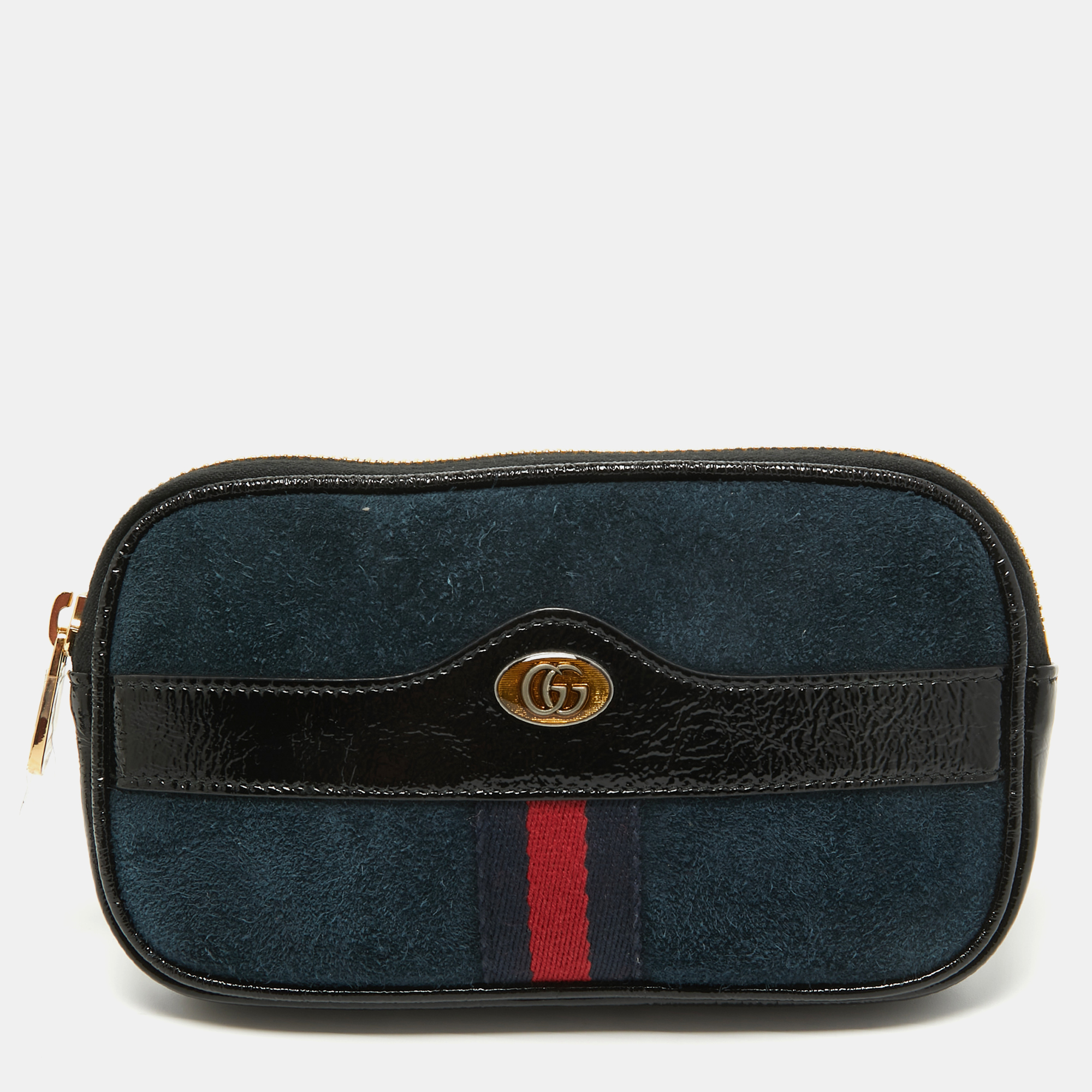 

Gucci Black/Navy Blue Suede and Patent Leather Ophidia Belt Bag