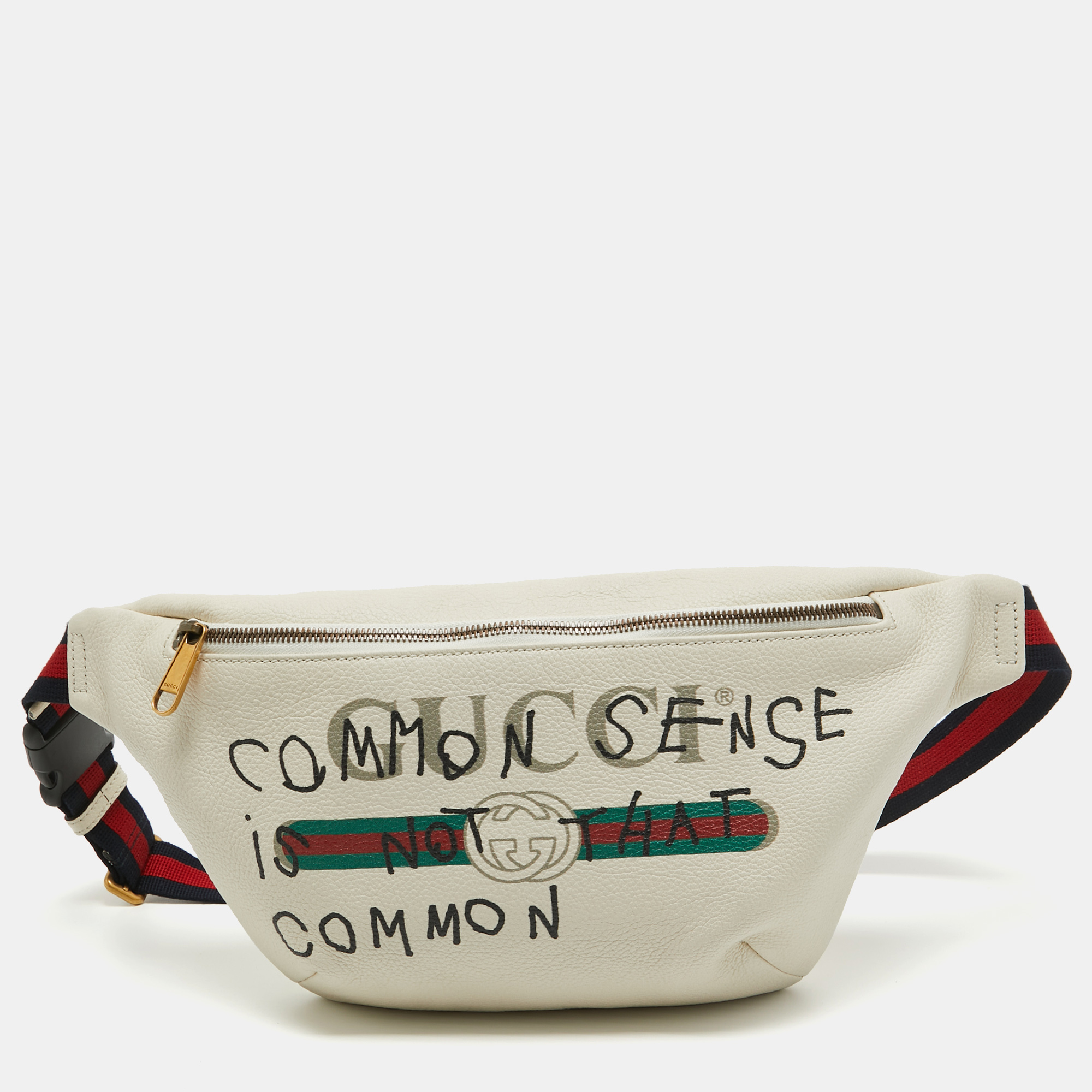 

Gucci Cream Pebbled Leather Logo Web Belt Bag