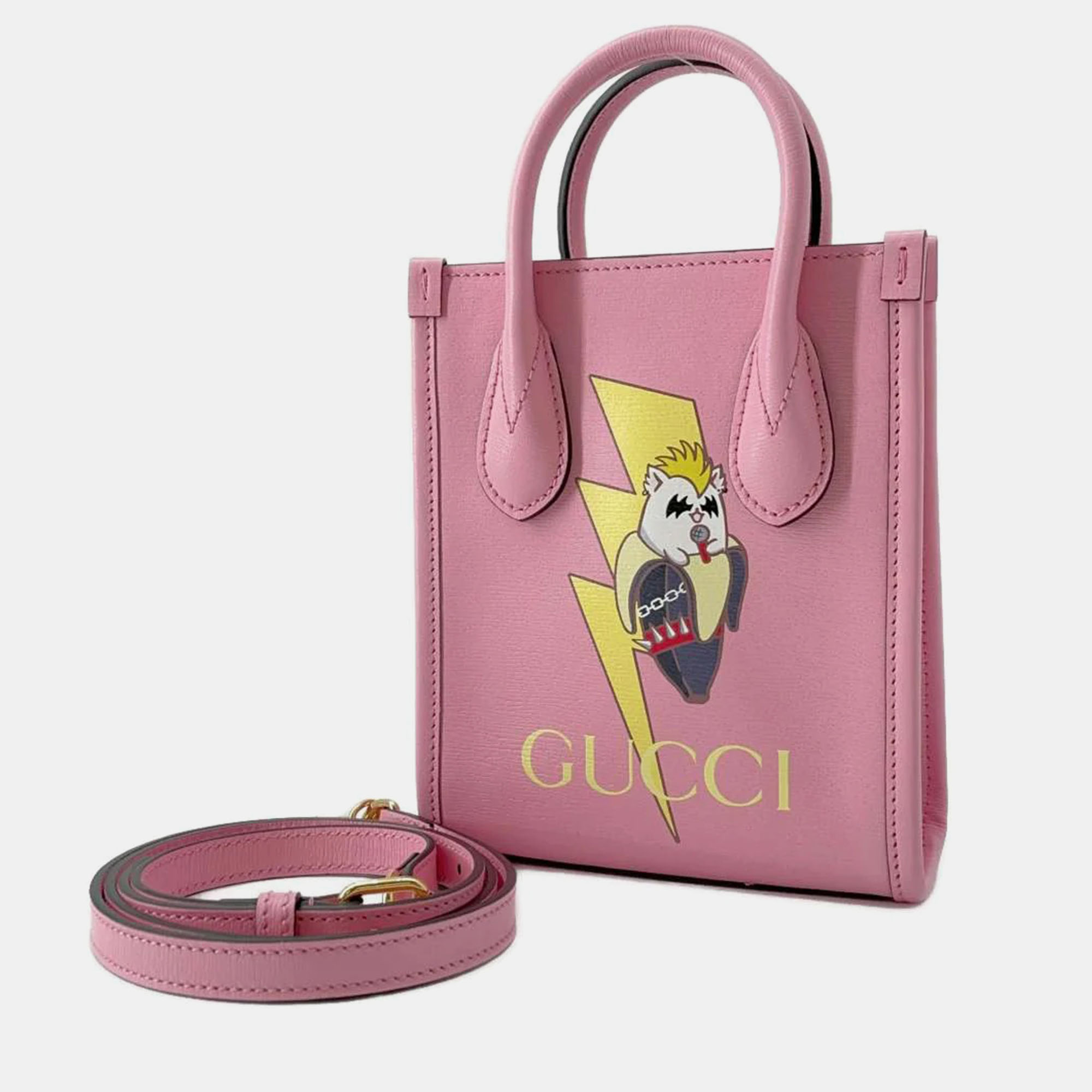 Pre-owned Gucci Pink Leather Bananya Print Tote Bag