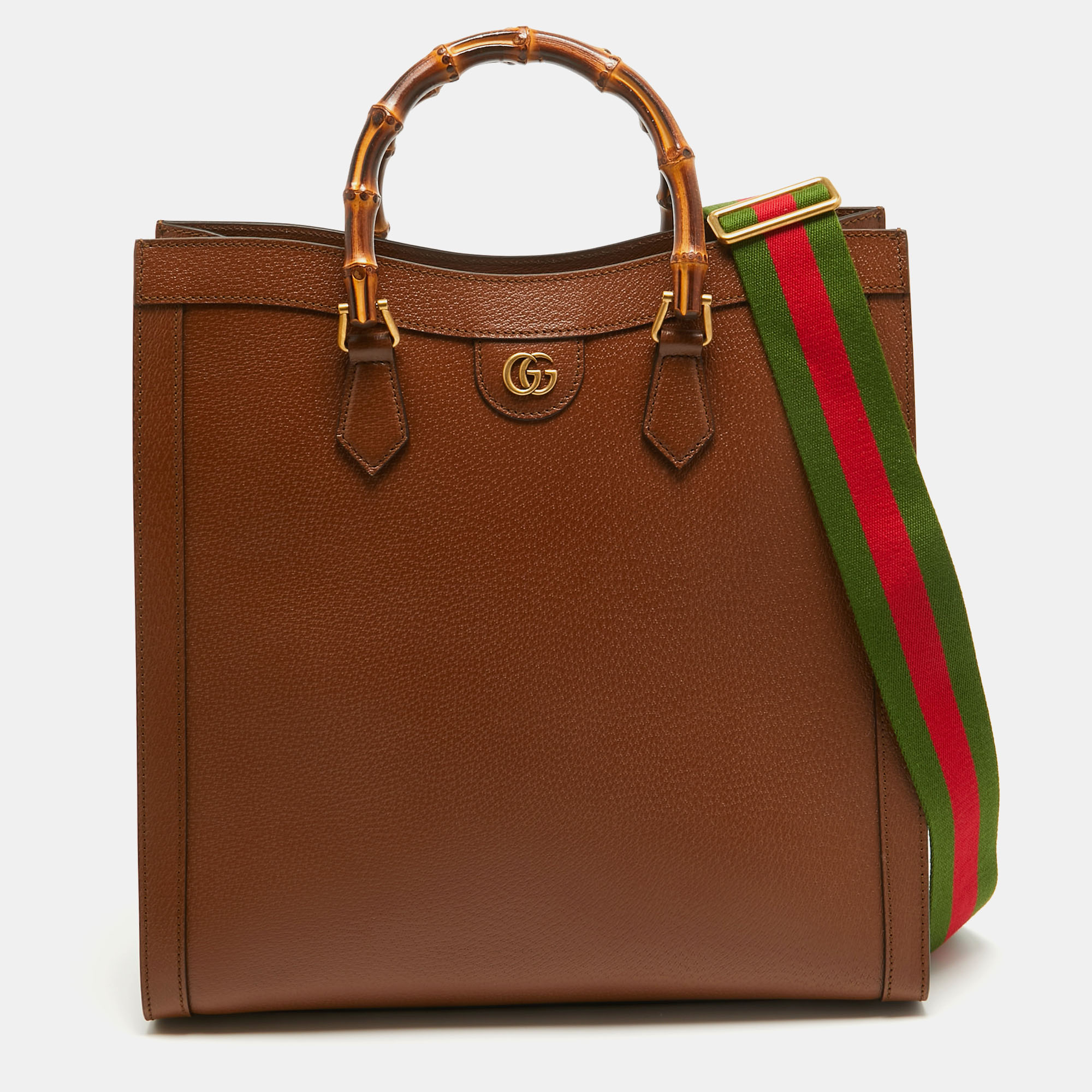 Pre-owned Gucci Brown Leather Large Bamboo Diana Tote