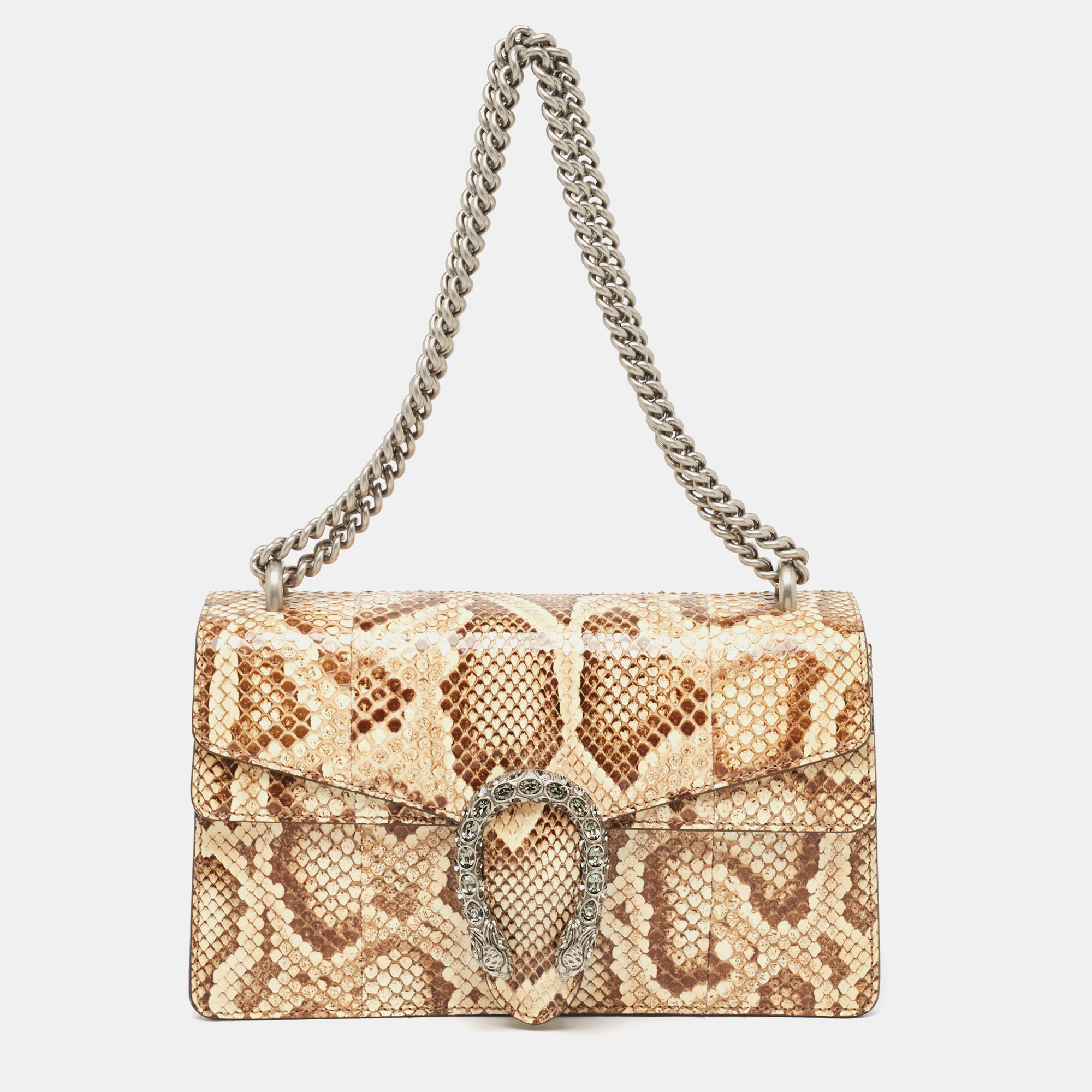 Pre-owned Gucci Beige/brown Python Small Dionysus Crystals Shoulder Bag