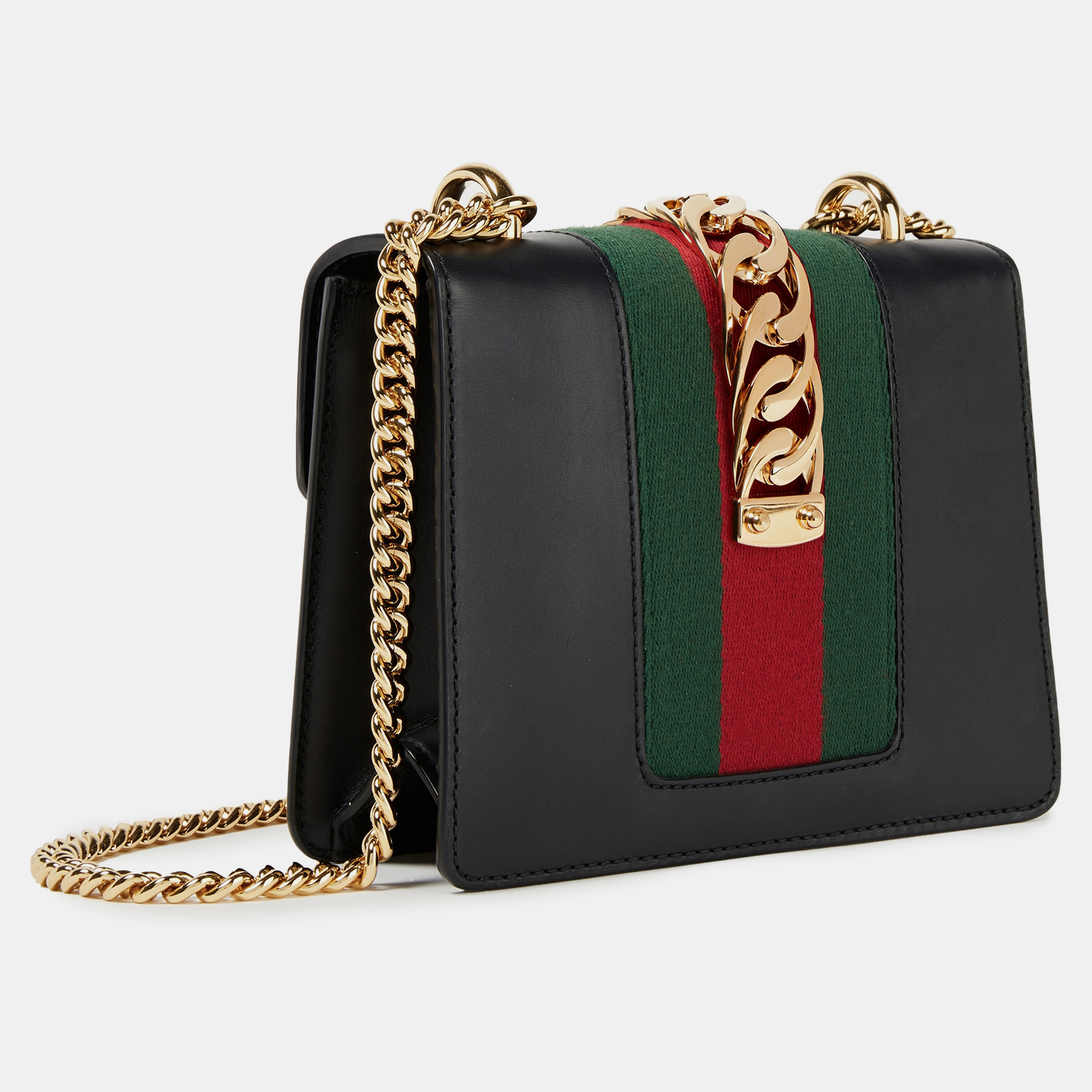 

Gucci Calf Leather Flap Crossbody Bag, Black