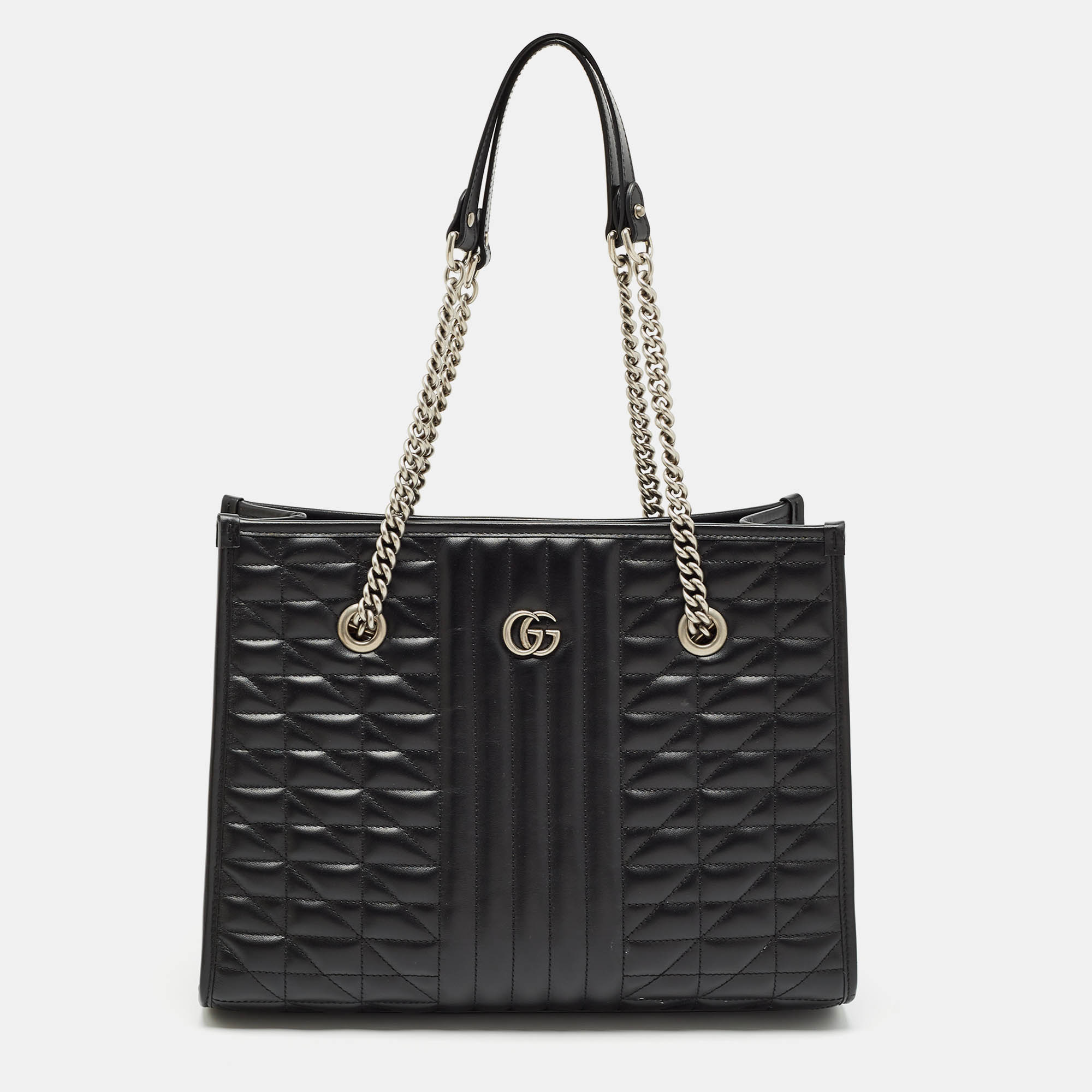 

Gucci Multi Matelasse Leather GG Marmont Chain Tote, Black