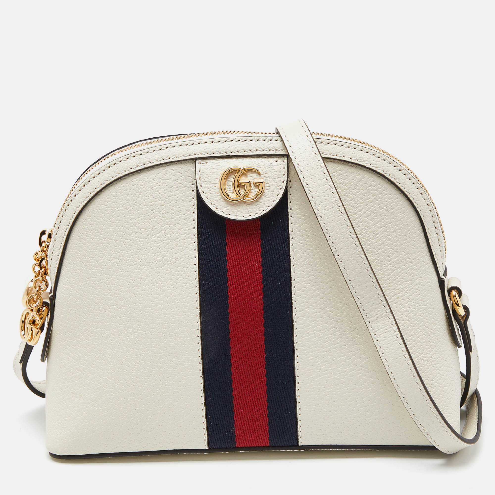 Gucci White Leather Small Ophidia Web Shoulder Bag