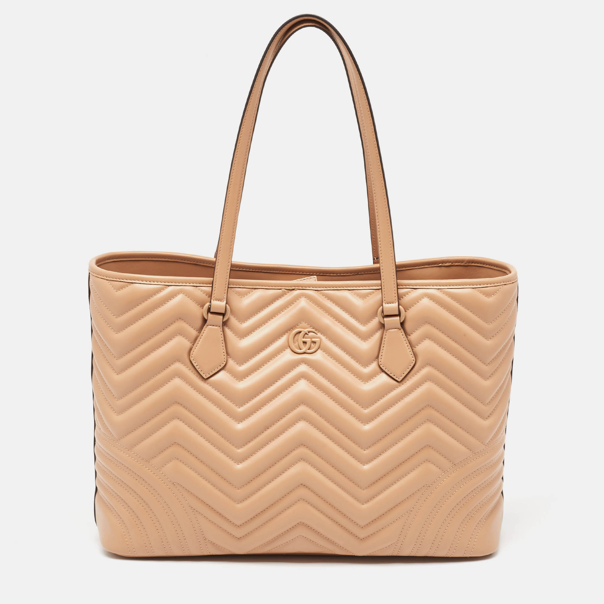 

Gucci Beige Matelasse Leather  GG Marmont Tote