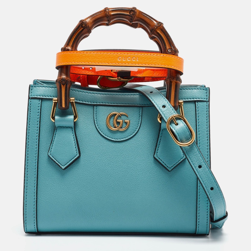 Pre-owned Gucci Blue Leather Mini Diana Tote