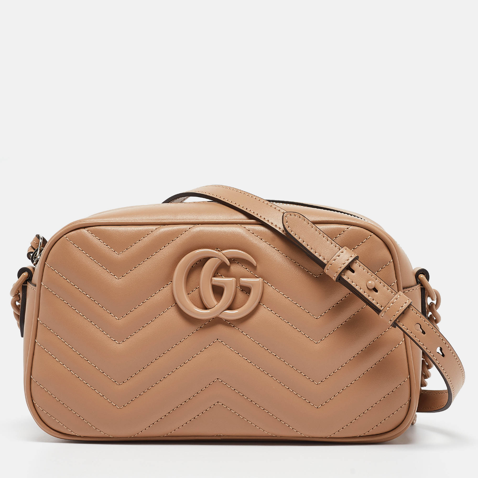 

Gucci Beige Matelassé Leather Small GG Marmont Shoulder Bag