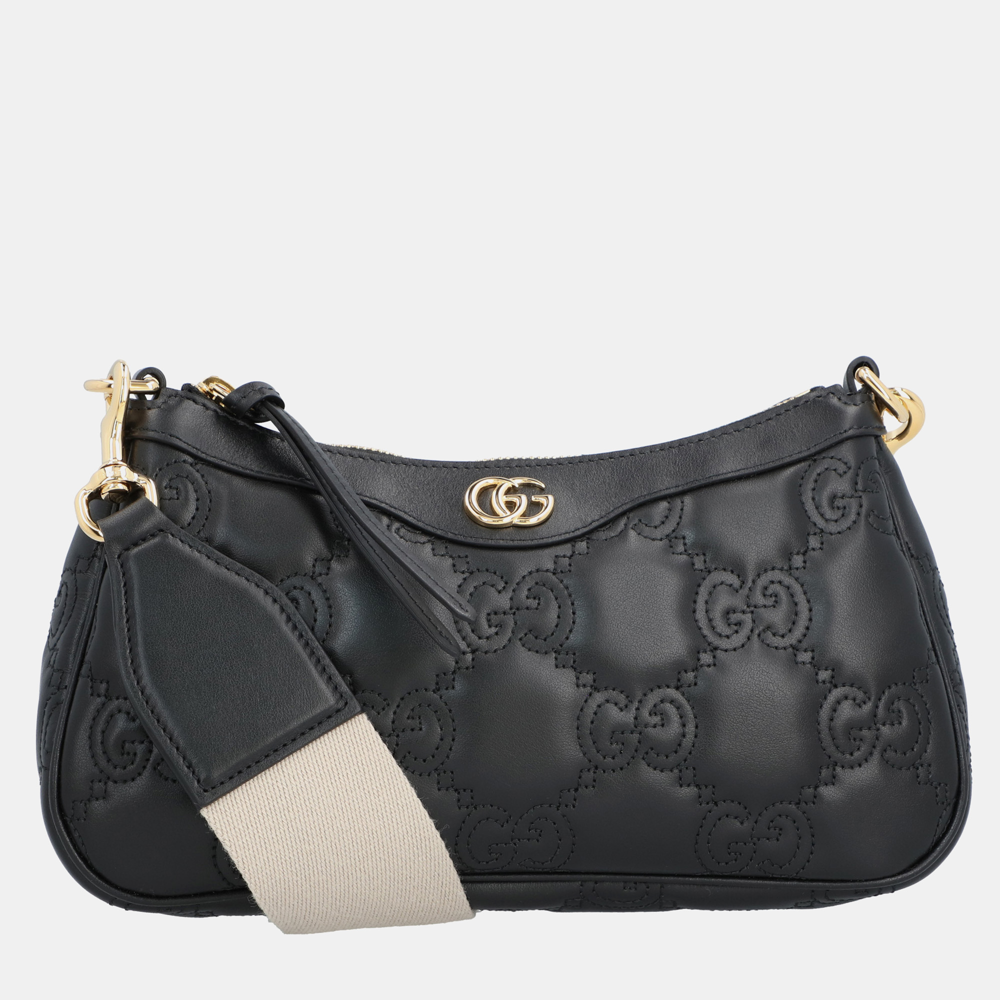 Pre-owned Gucci Black Gg Embossed Matelasse Leather Mini Zip Shoulder Bag